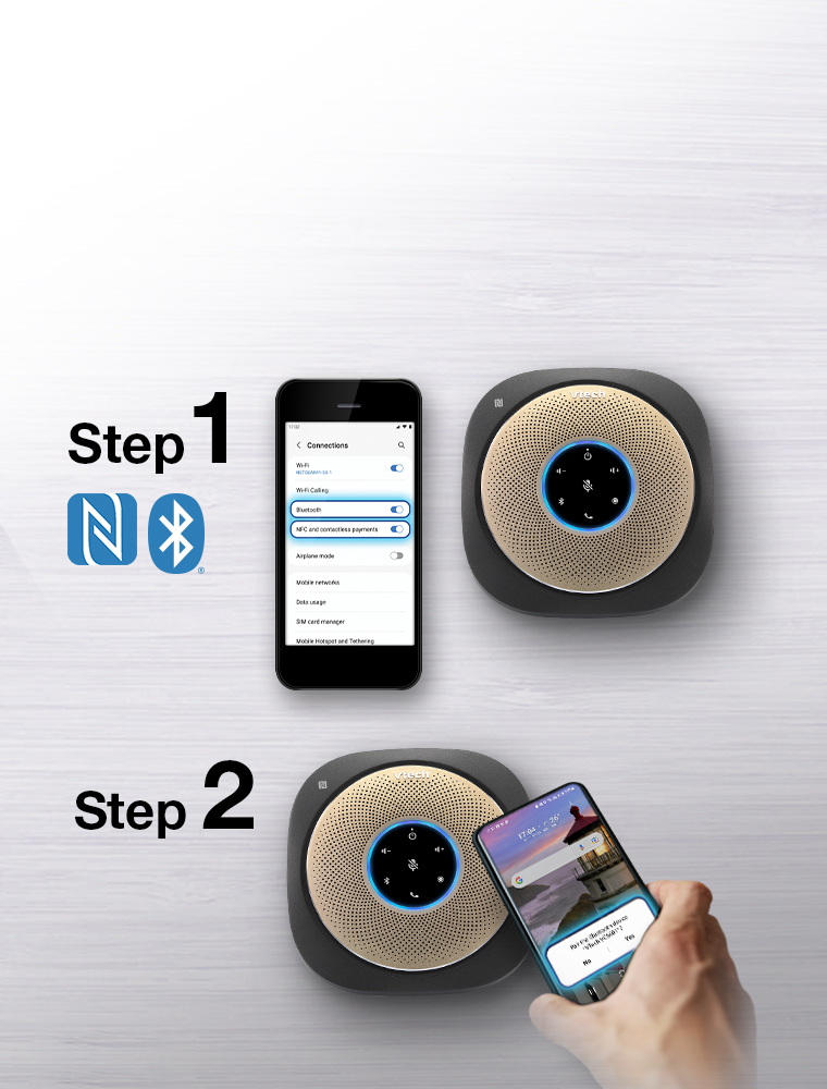 Step 1: Turn on NFC and Bluetooth. Step 2: Tap Device