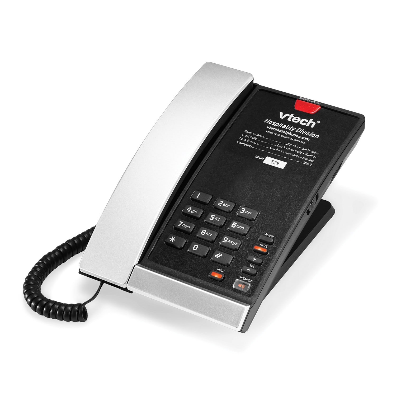 Image of 1-Line Contemporary Analog Corded Phone | A2210 Silver & Black