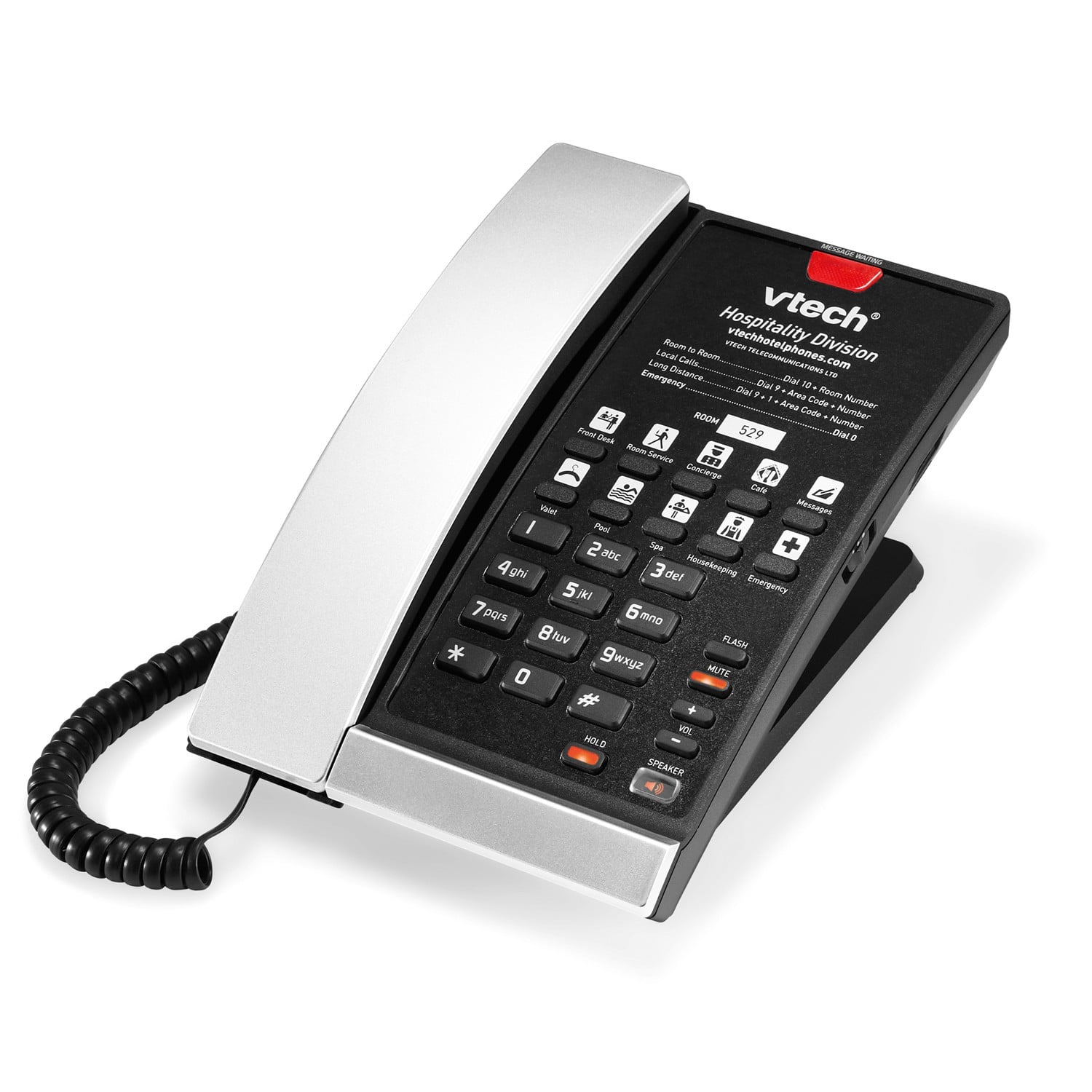 Image of 1-Line Contemporary Analog Corded Phone | A2210 Silver & Black