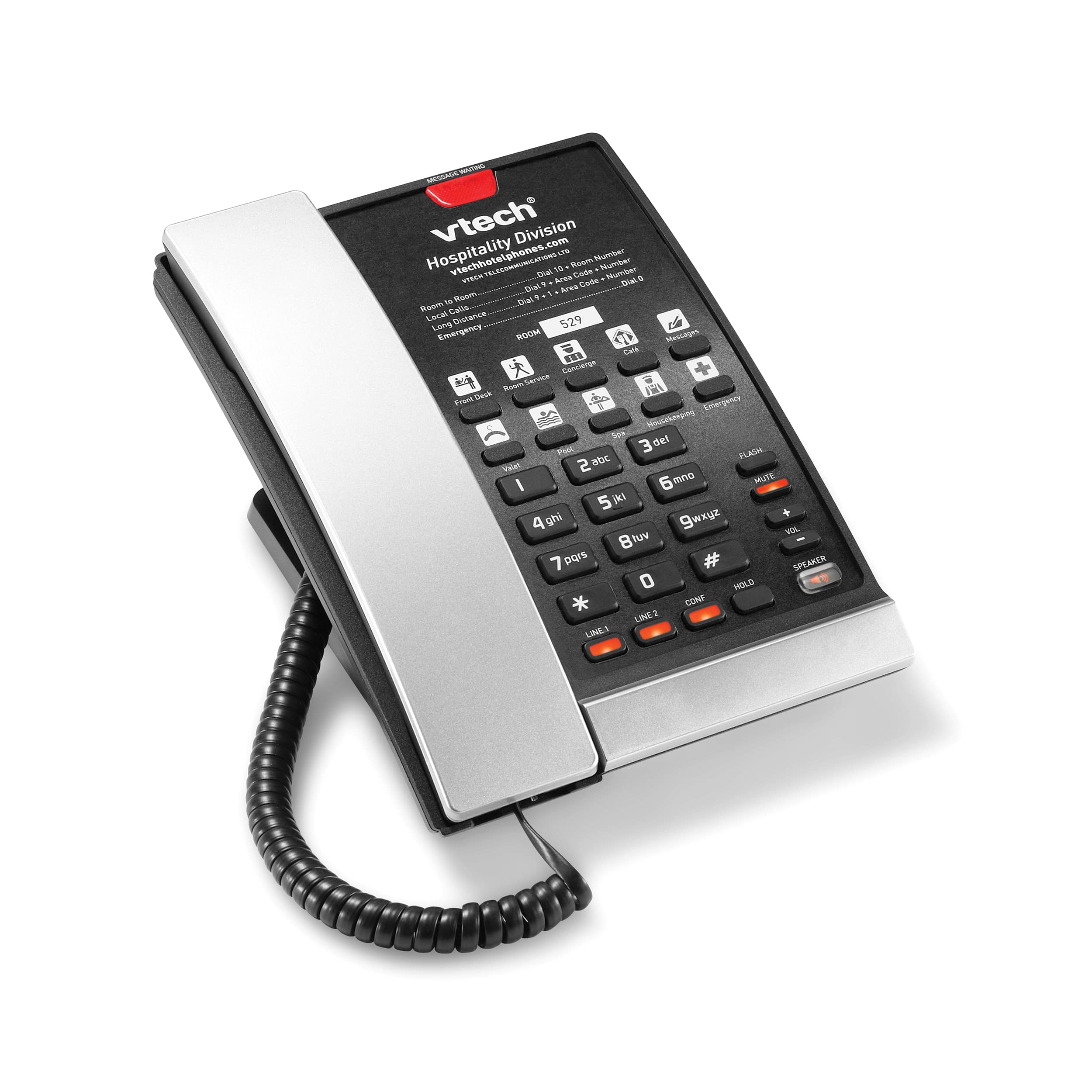 Image of 2-Line Contemporary Analog Corded Phone | A2220 L2 Silver & Black
