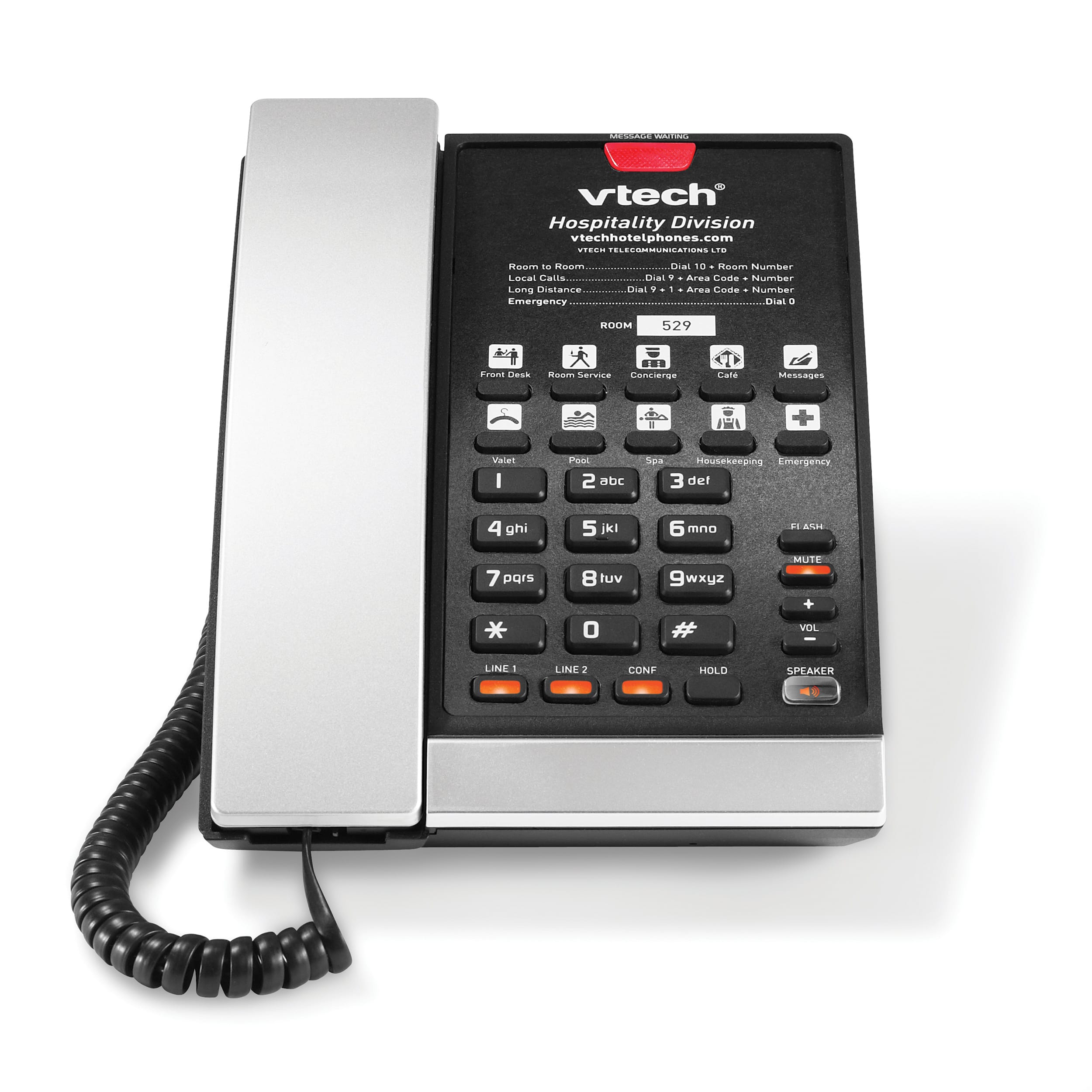 Image of 2-Line Contemporary Analog Corded Phone | A2220 L2 Silver & Black