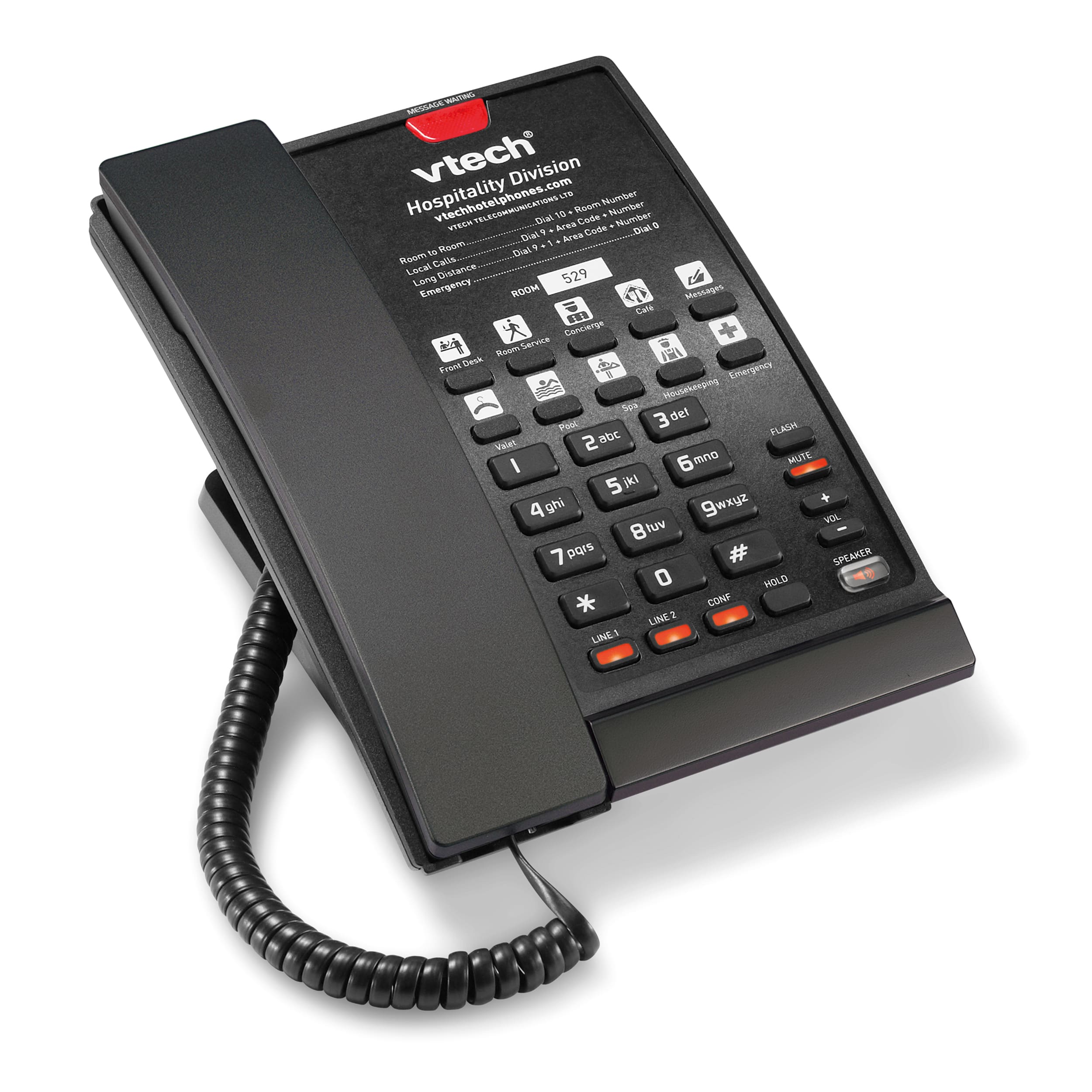 Image of 2-Line Contemporary Analog Corded Phone | A2220 L2 Matte Black