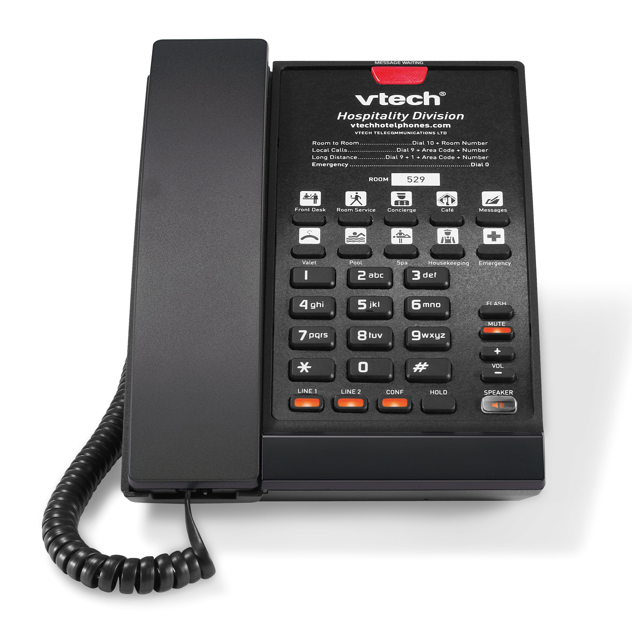 Image of 2-Line Contemporary Analog Corded Phone | A2220 L2 Matte Black