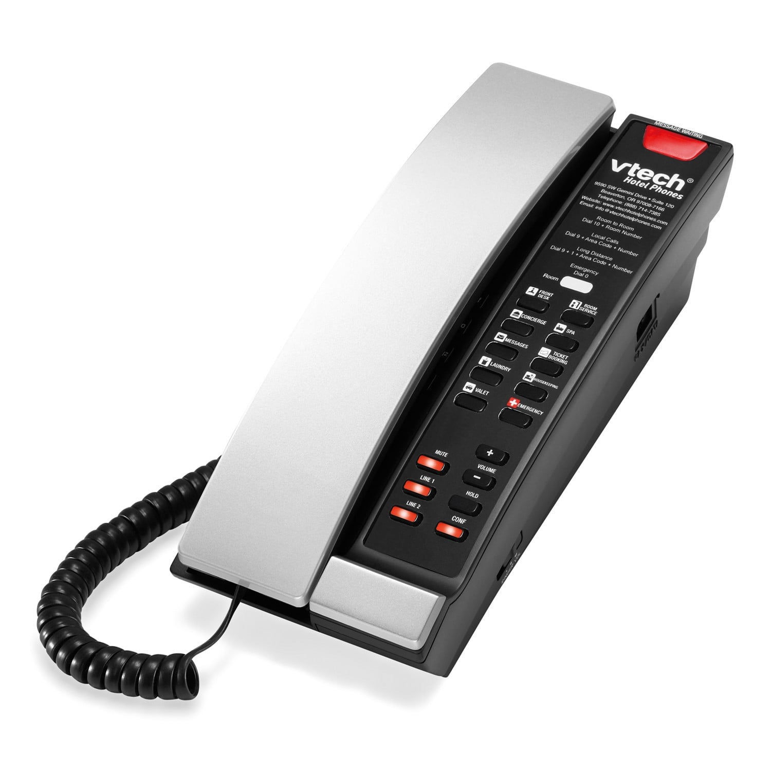 Image of 2-Line Contemporary Analog Petite Phone | A2221-L2 Silver & Black