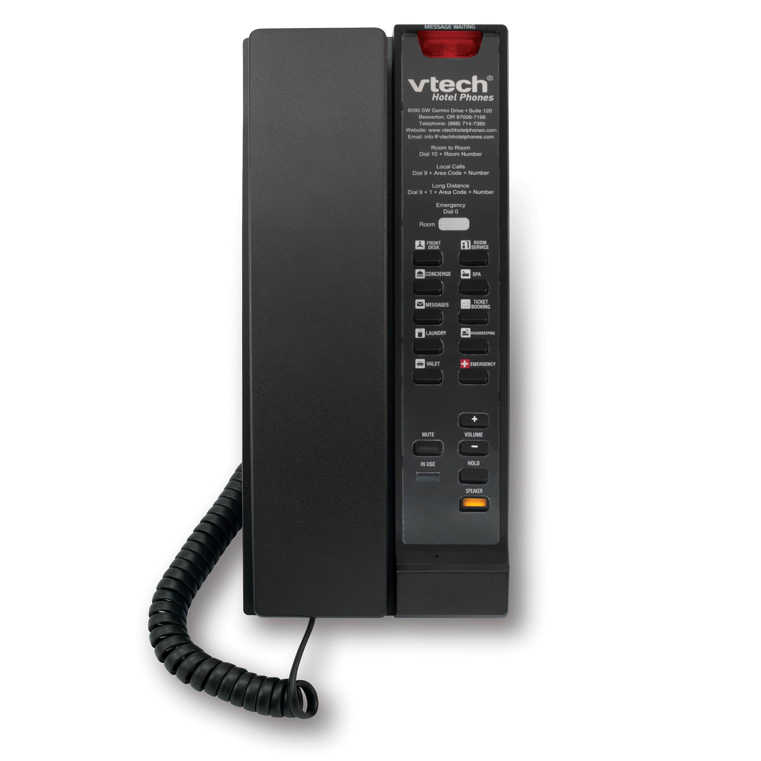 Image of 1-Line Contemporary Analog Corded Petite Phone with Speakerphone | A2211-SPK Matte Black