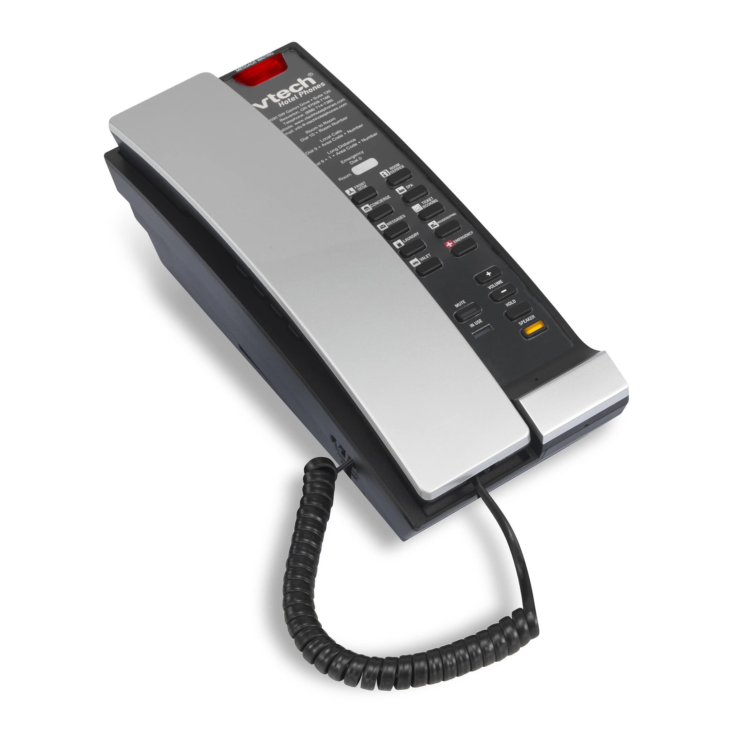 Image of 1-Line Contemporary Analog Corded Petite Phone with Speakerphone | A2211-SPK Silver & Black