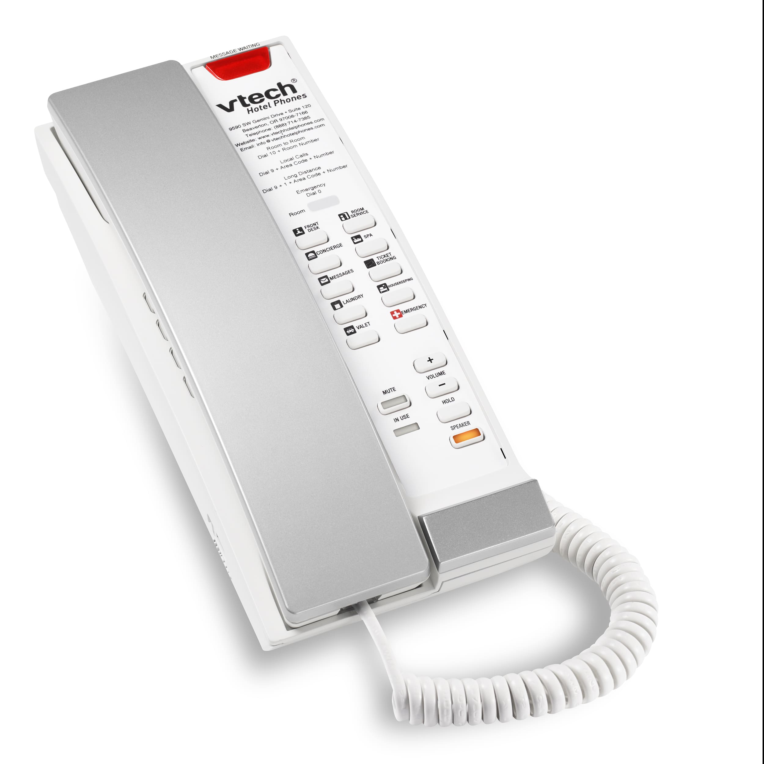 Image of 1-Line Contemporary Analog Corded Petite Phone with Speakerphone | A2211-SPK Silver & Pearl