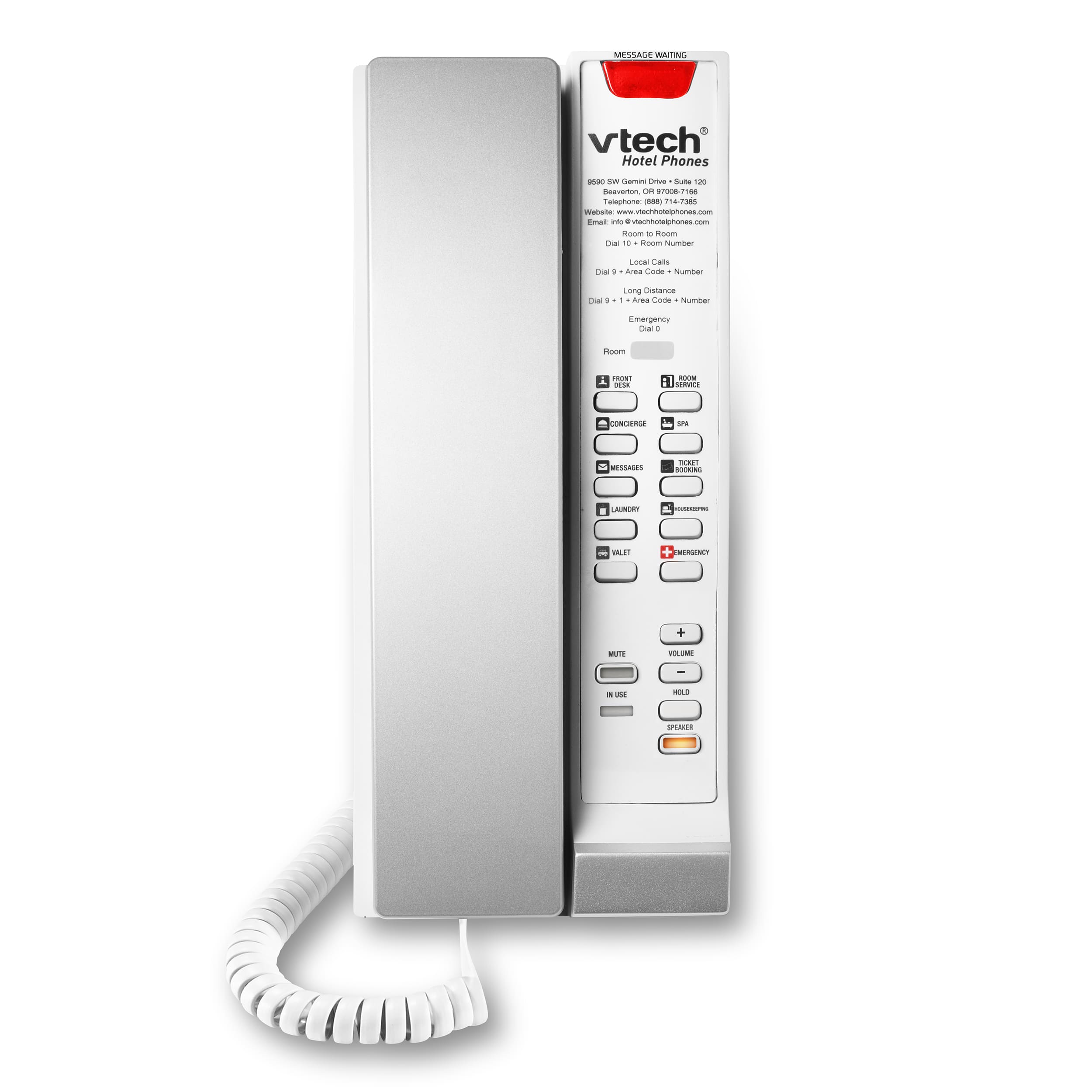Image of 1-Line Contemporary Analog Corded Petite Phone with Speakerphone | A2211-SPK Silver & Pearl