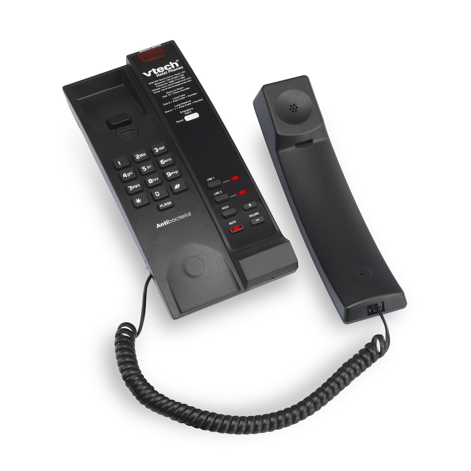 Image of 2-Line Contemporary Analog Corded TrimStyle Phone | A2321 Matte Black