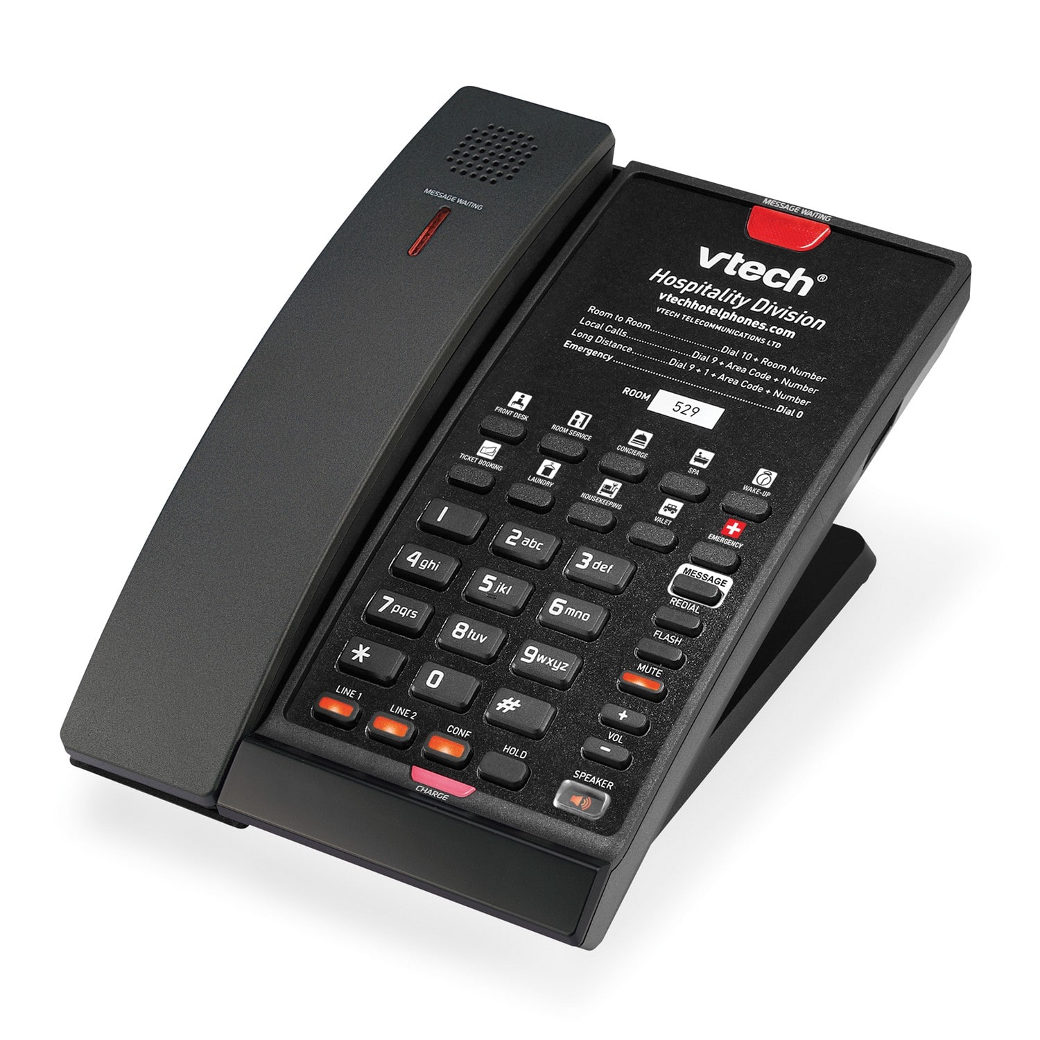 Image of 2-Line Contemporary Analog Cordless Phone with Battery Backup | CTM-A2421-BATT Matte Black