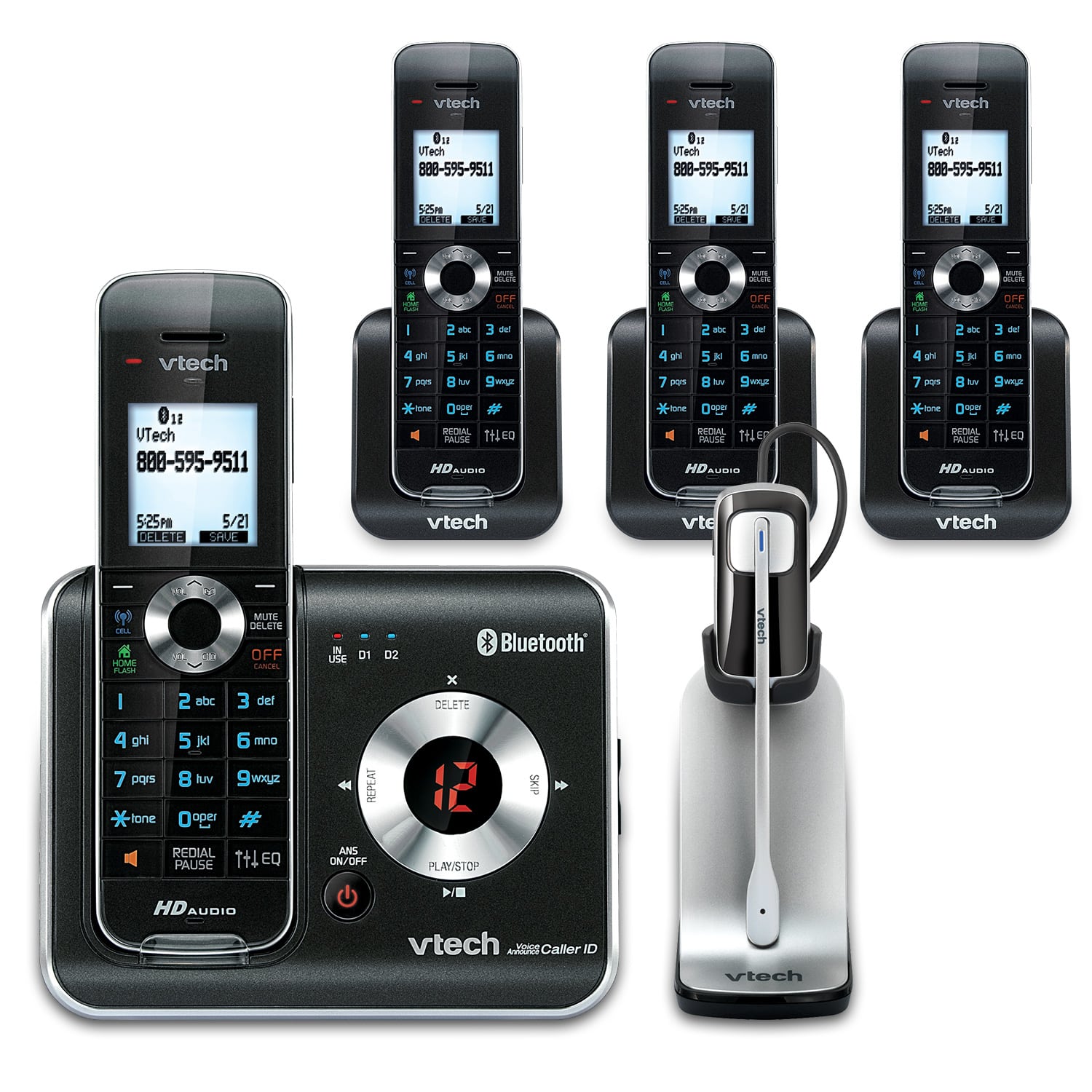 4 Handset Connect to Cell™ Phone System with Cordless Headset