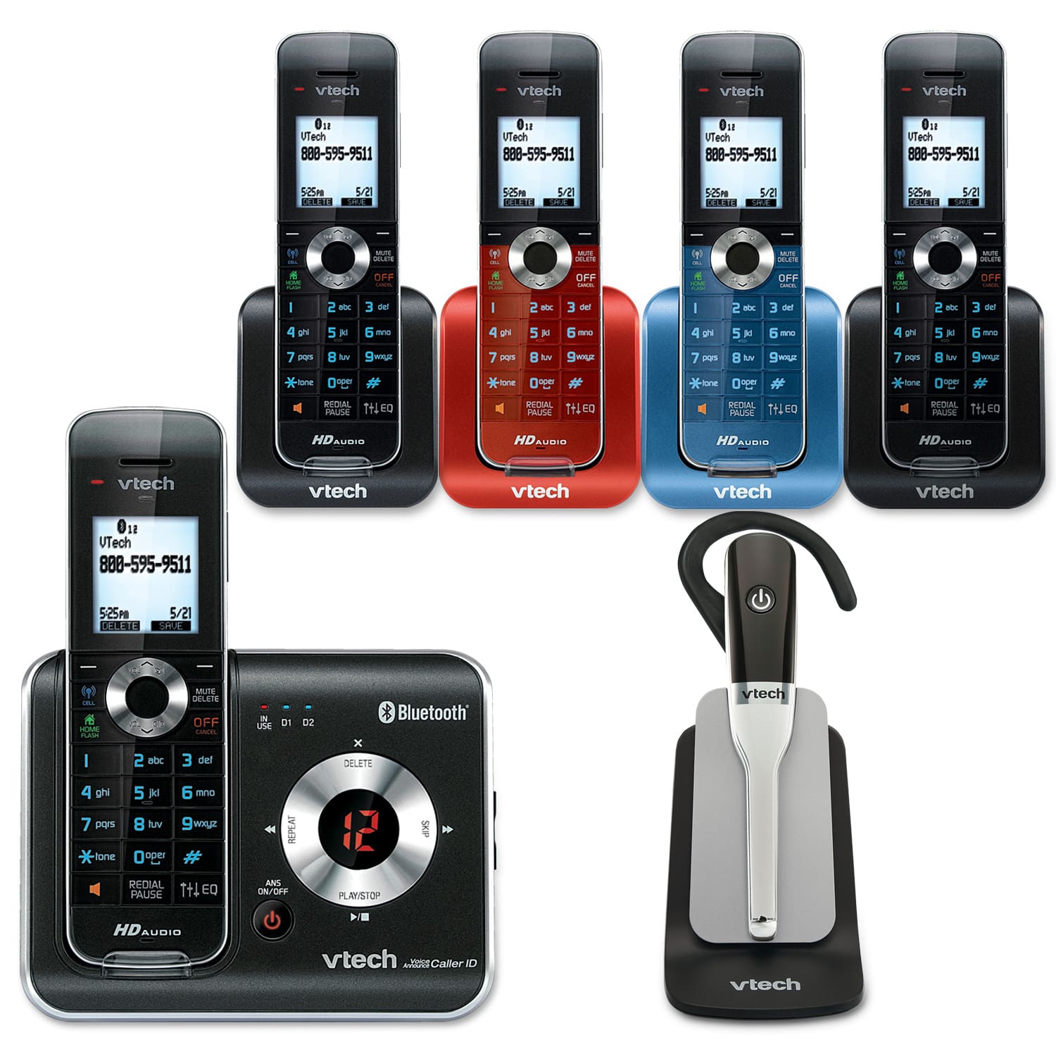 5 Handset Connect to Cell™ Answering System with Cordless Headset