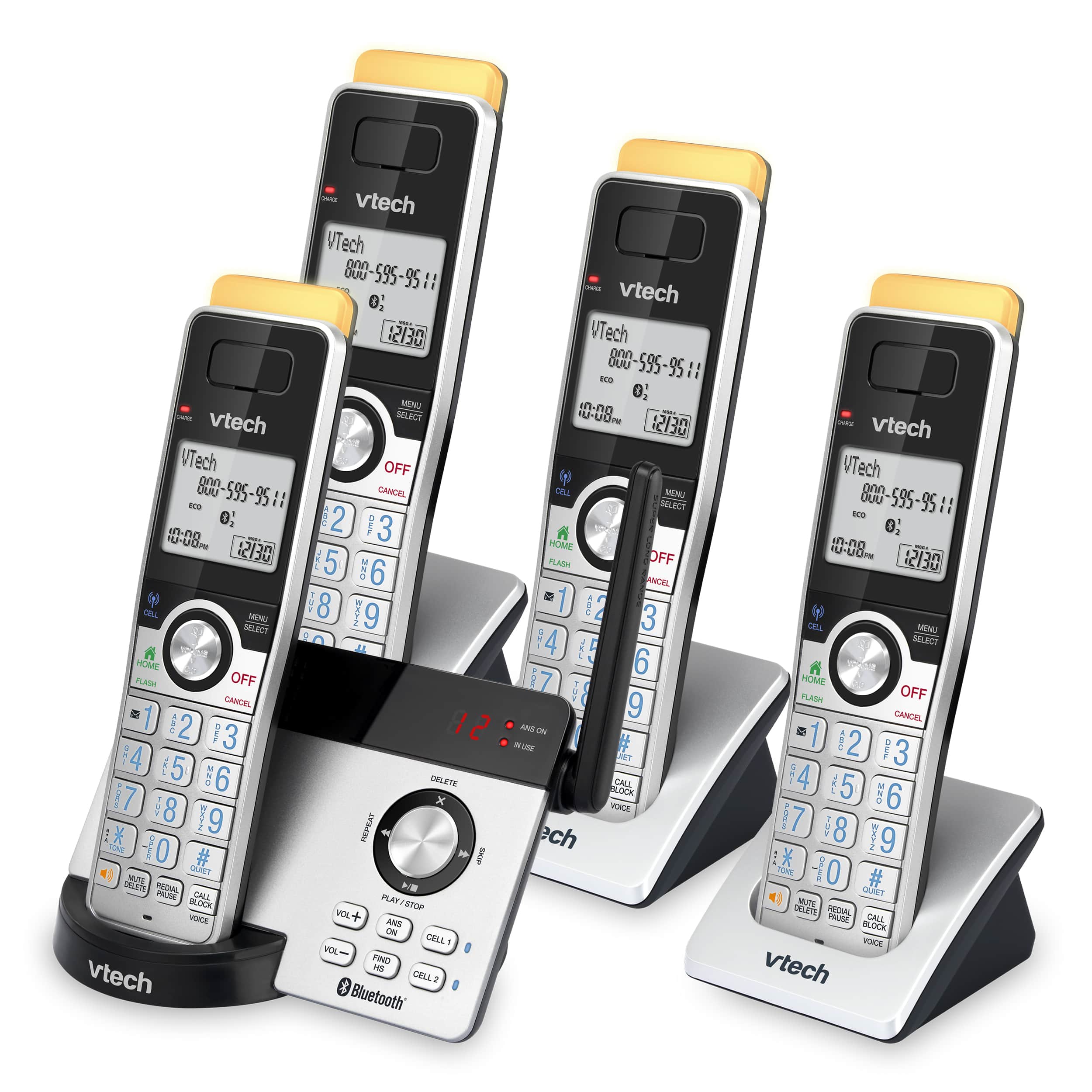 4-Handset Expandable Cordless Phone with Super Long Range, Bluetooth Connect to Cell, Smart Call Blocker and Answering System