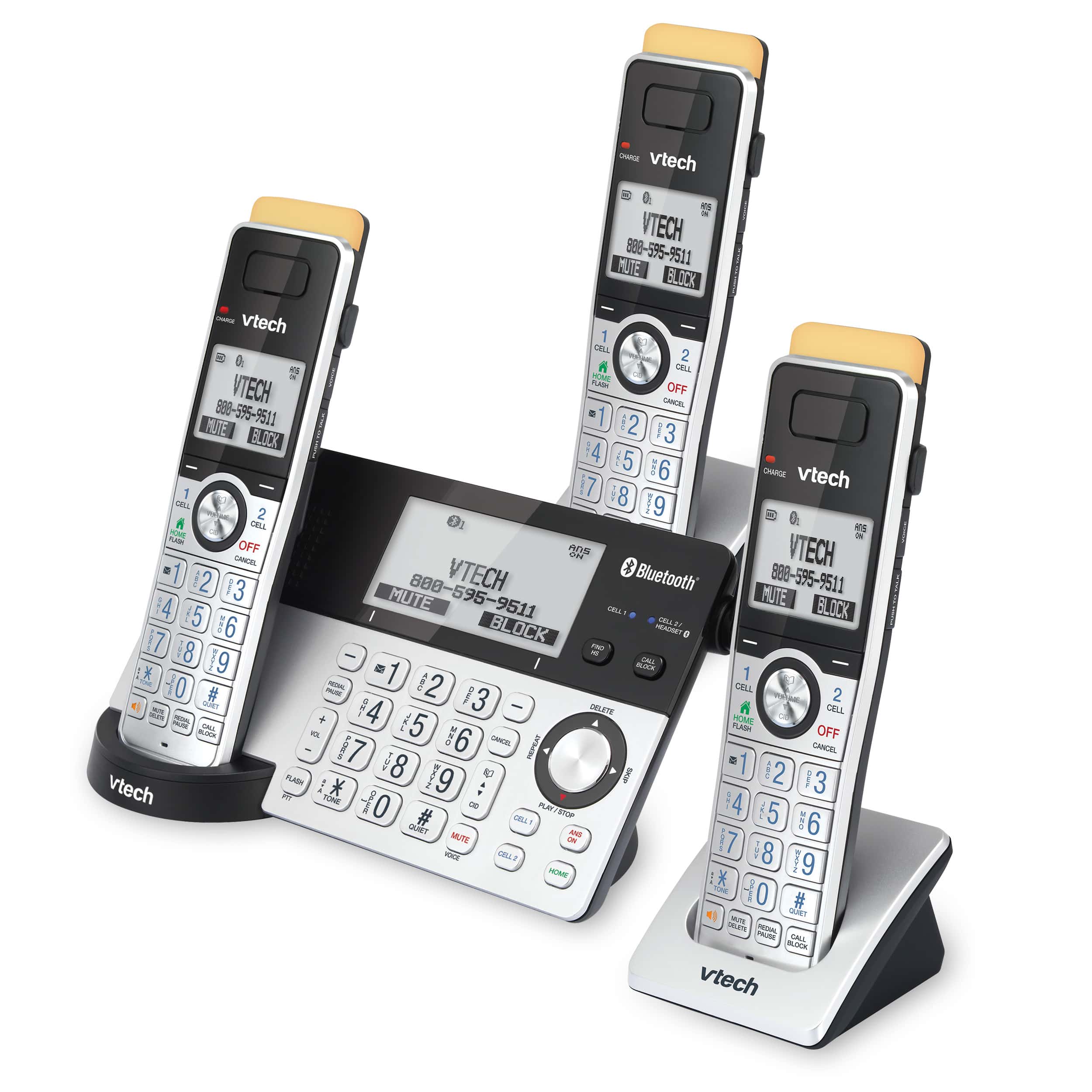3-Handset Expandable Cordless Phone with Super Long Range, Bluetooth Connect to Cell, Smart Call Blocker and Answering System, IS8151-3
