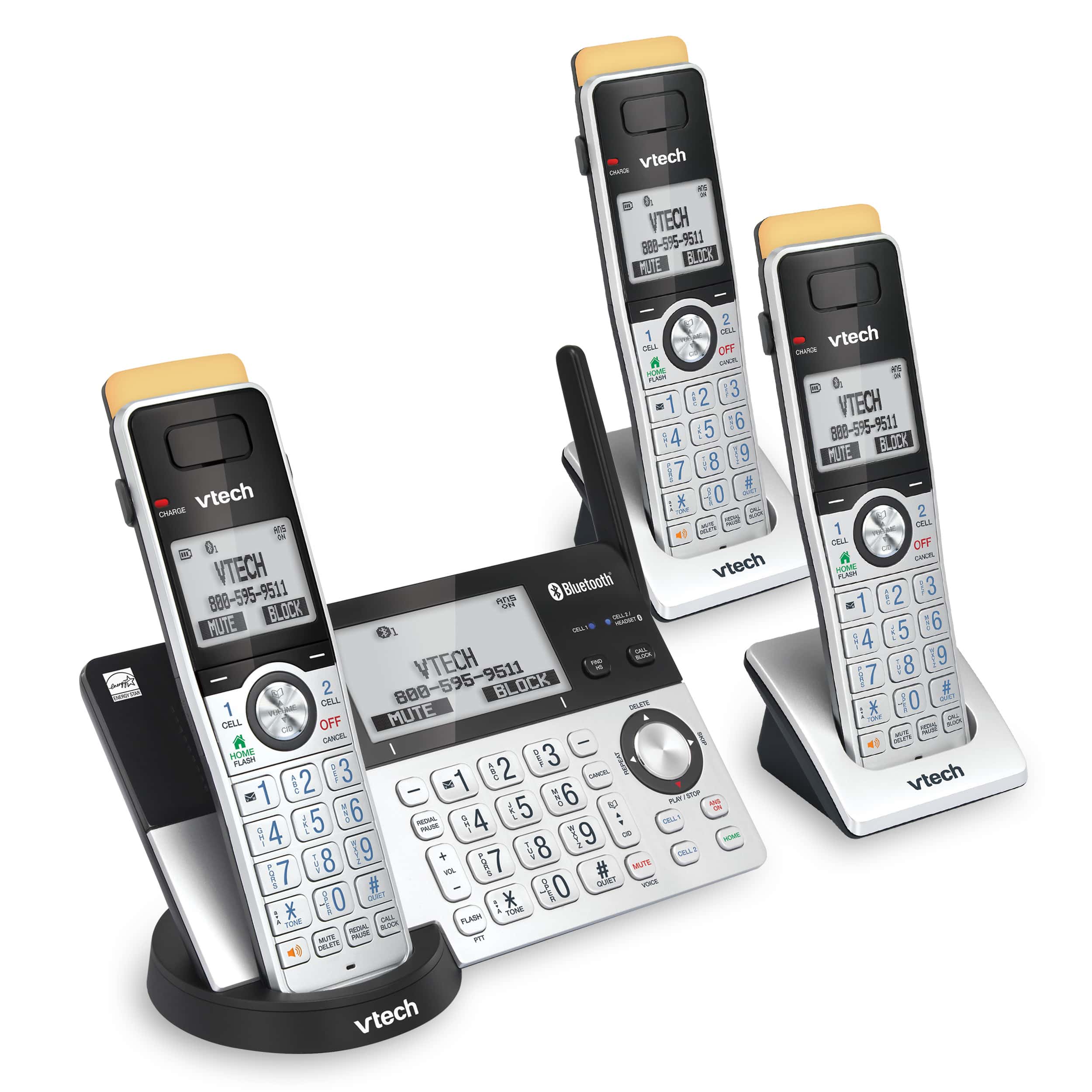 3-Handset Expandable Cordless Phone with Super Long Range, Bluetooth Connect to Cell, Smart Call Blocker and Answering System, IS8151-3
