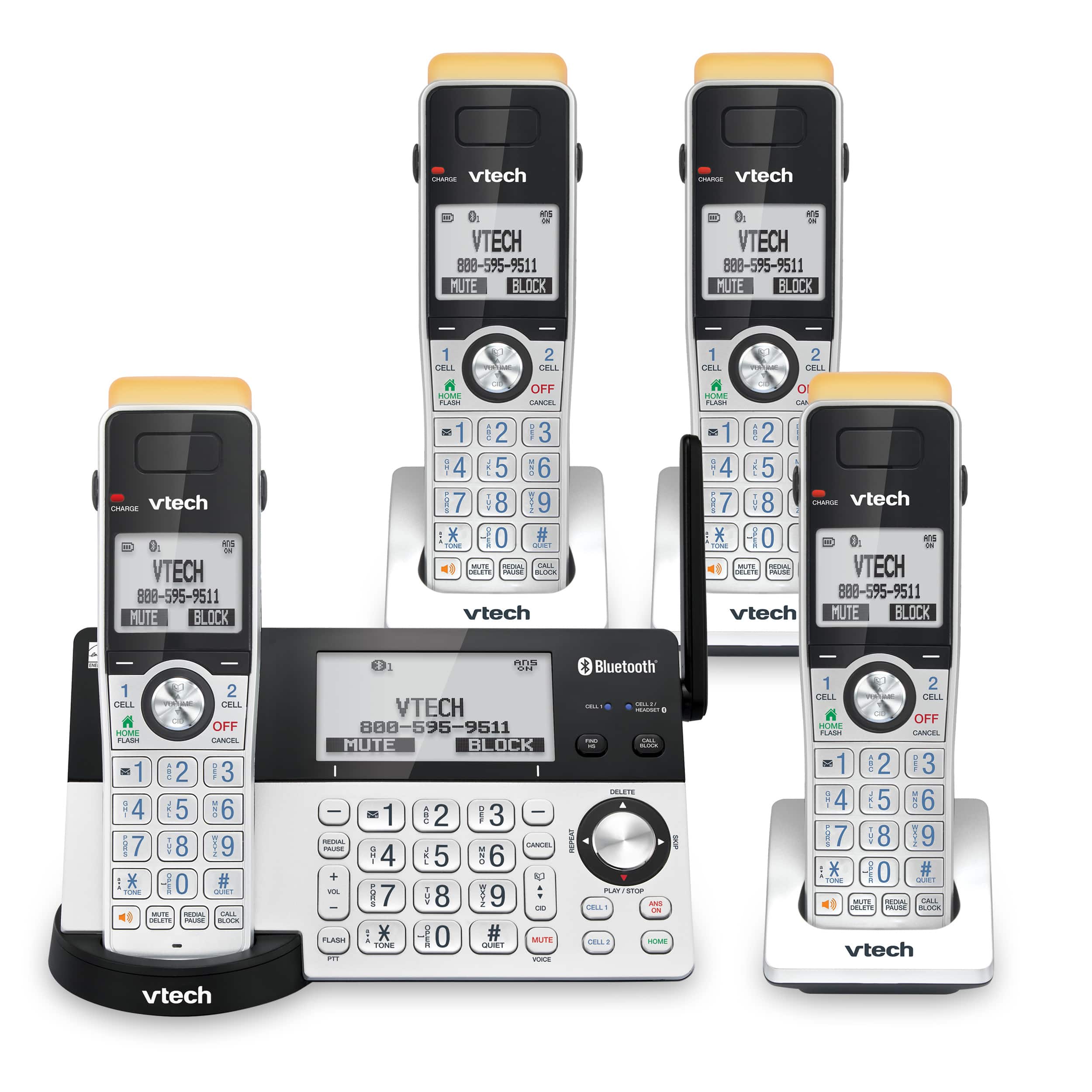 4-Handset Expandable Cordless Phone with Super Long Range, Bluetooth Connect to Cell, Smart Call Blocker and Answering System, IS8151-4 - view 1