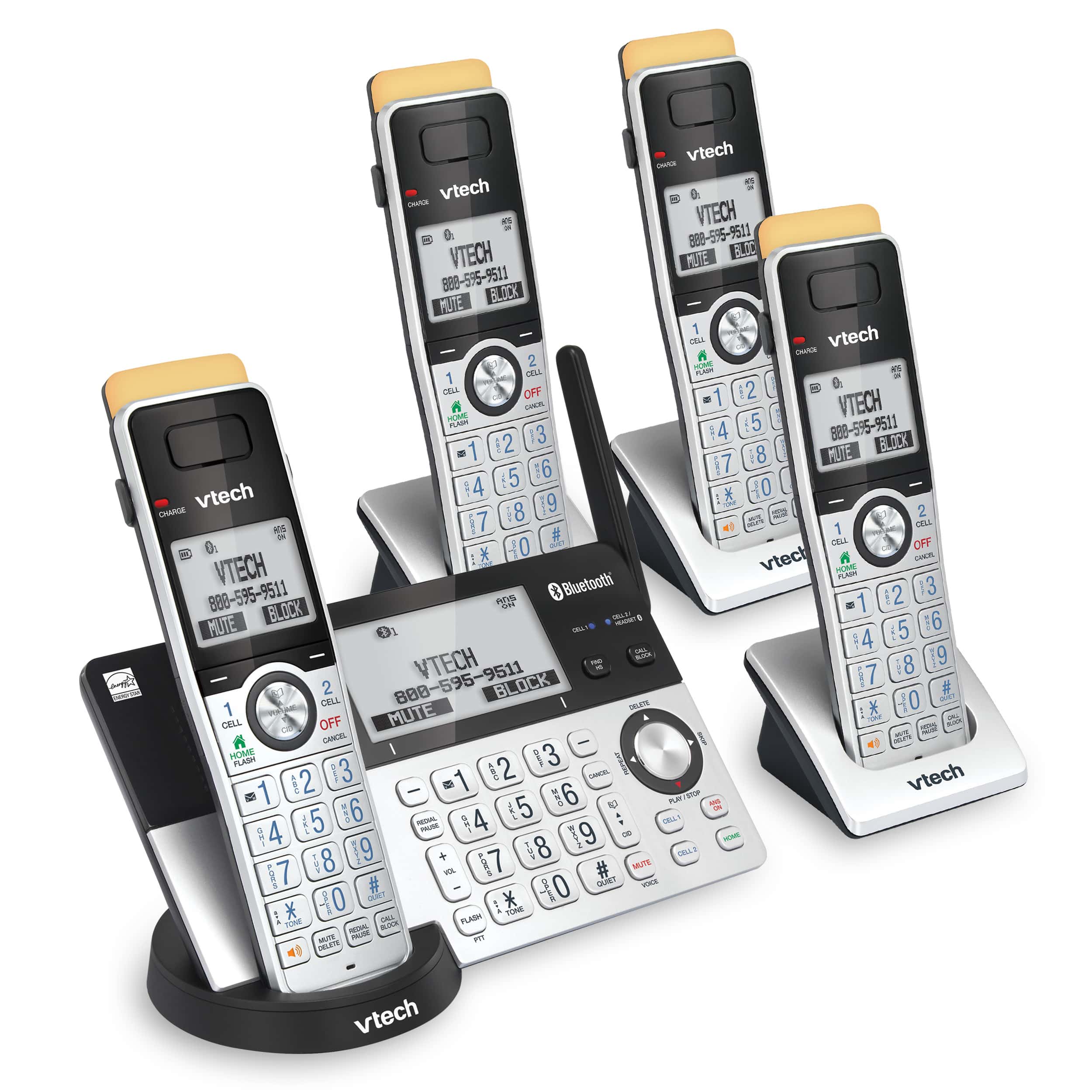 4-Handset Expandable Cordless Phone with Super Long Range, Bluetooth Connect to Cell, Smart Call Blocker and Answering System, IS8151-4
