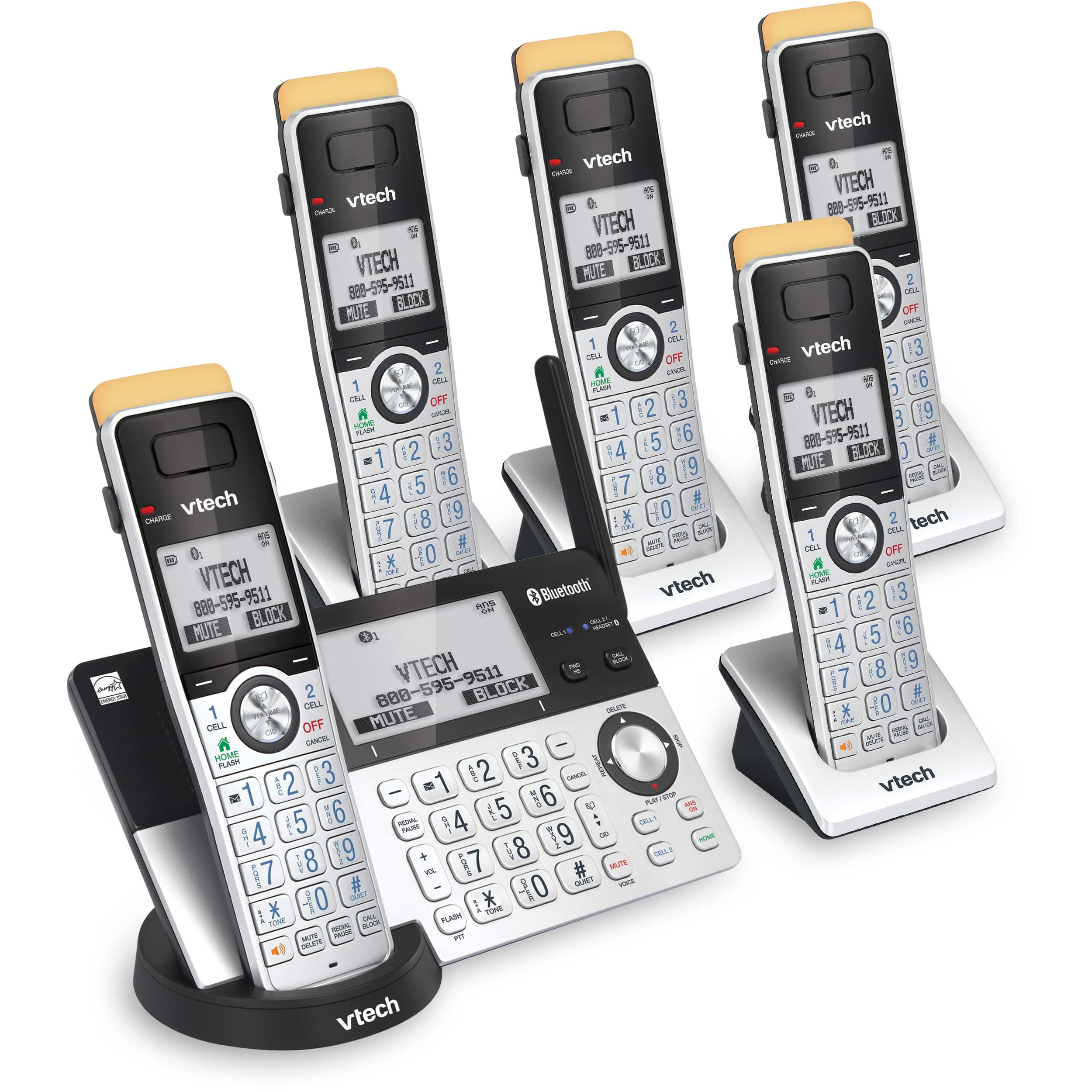 5-Handset Expandable Cordless Phone with Super Long Range, Bluetooth Connect to Cell, Smart Call Blocker and Answering System, IS8151-5