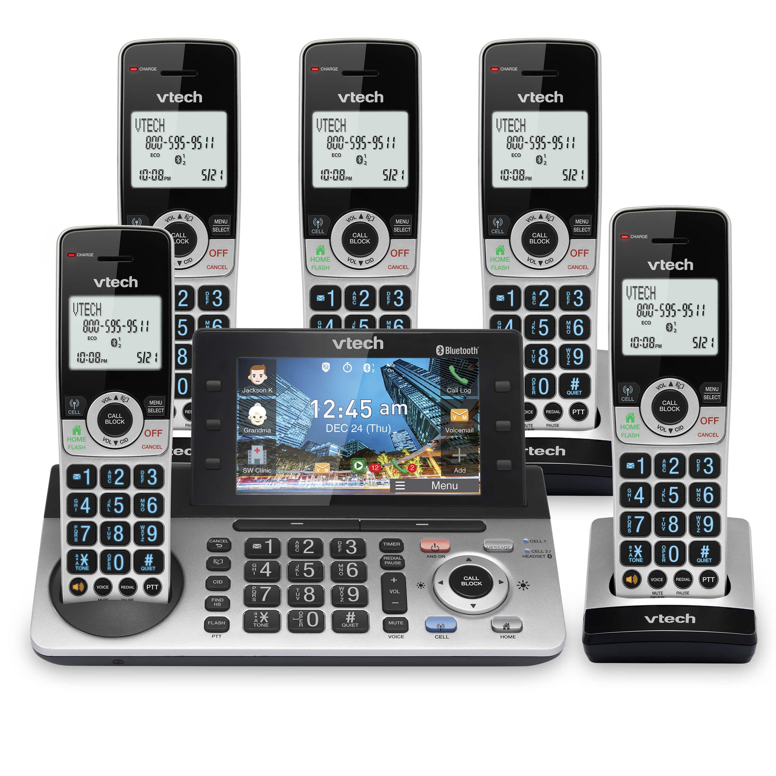 5-Handset Expandable Cordless Phone with Bluetooth Connect to Cell, Smart Call Blocker,  Answering System, and 5" Color Base Display - view 1