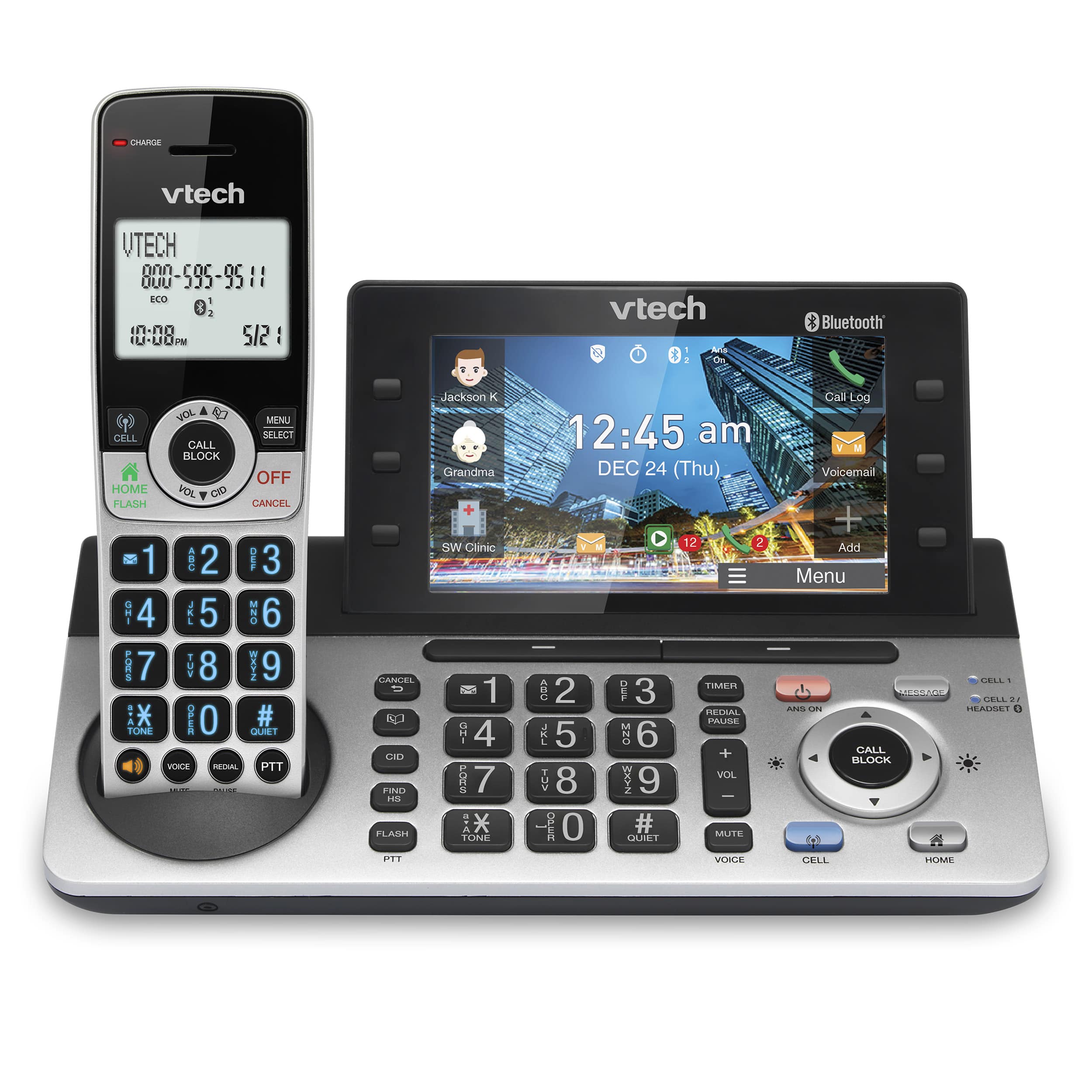 Expandable Cordless Phone with Bluetooth Connect to Cell, Smart Call Blocker, Answering System, and 5" Color Base Display - view 1
