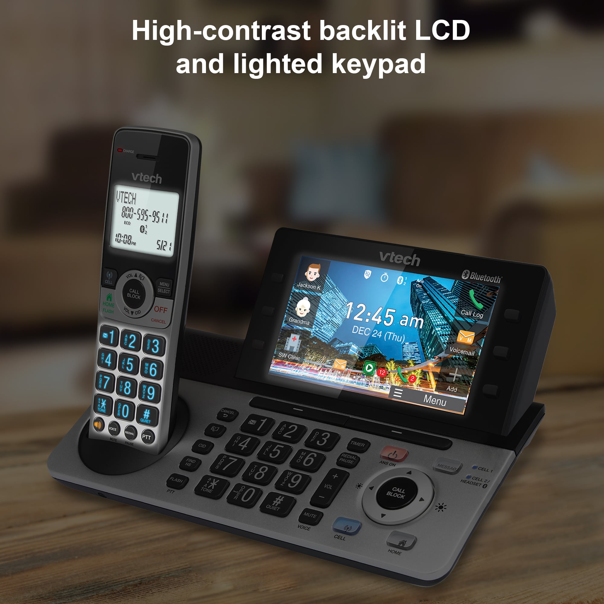 3-Handset Expandable Cordless Phone with Bluetooth Connect to Cell, Smart Call Blocker,  Answering System, and 5