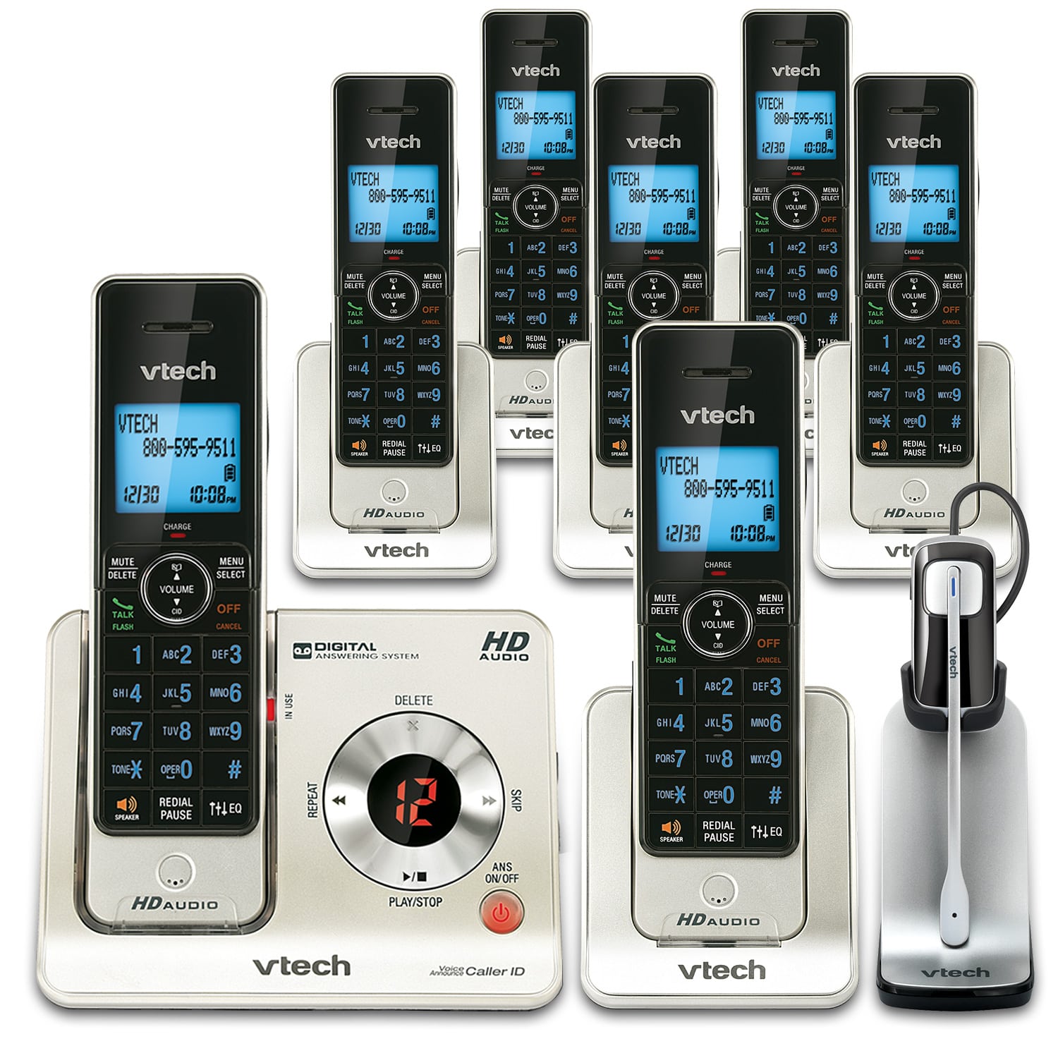 7 Handset Phone System with Cordless Headset