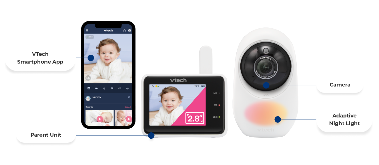 Adaptive Night Light, Camera, Parent Unit, VTech Smartphone App