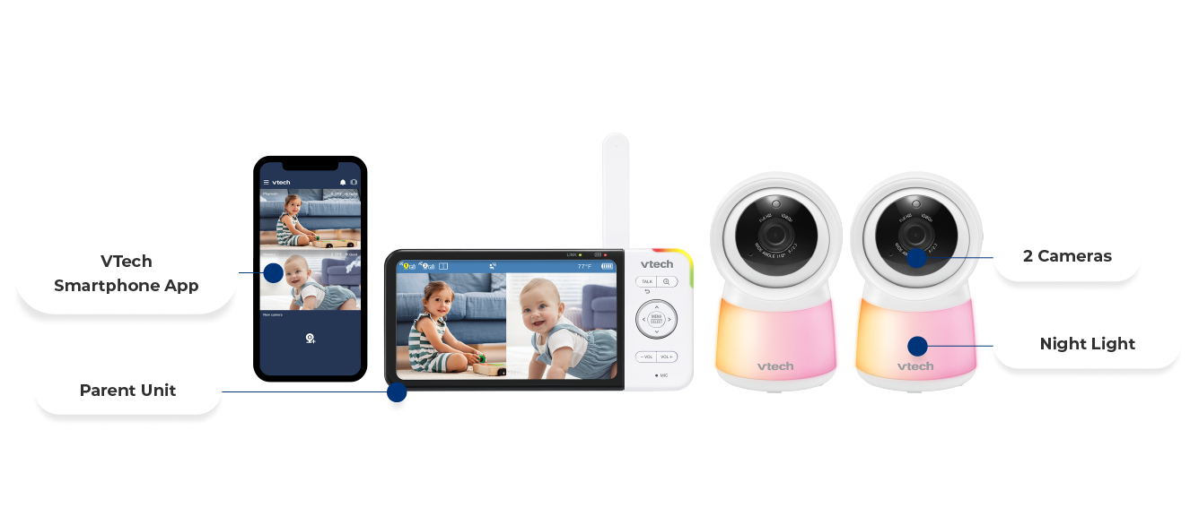 2 Cameras, Night Light, Parent Unit, VTech Smartphone App