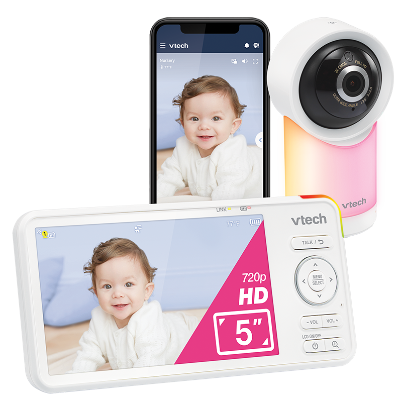 5" High Definition 720p Display 1080p Smart Wi-Fi Remote Access Video Baby Monitor, 360 Degree Pan & Tilt, Zoom, Night Light, Night Vision, Soothing Sounds, 2-Way Talk, Temperature and Motion Detection, iOS & Android 