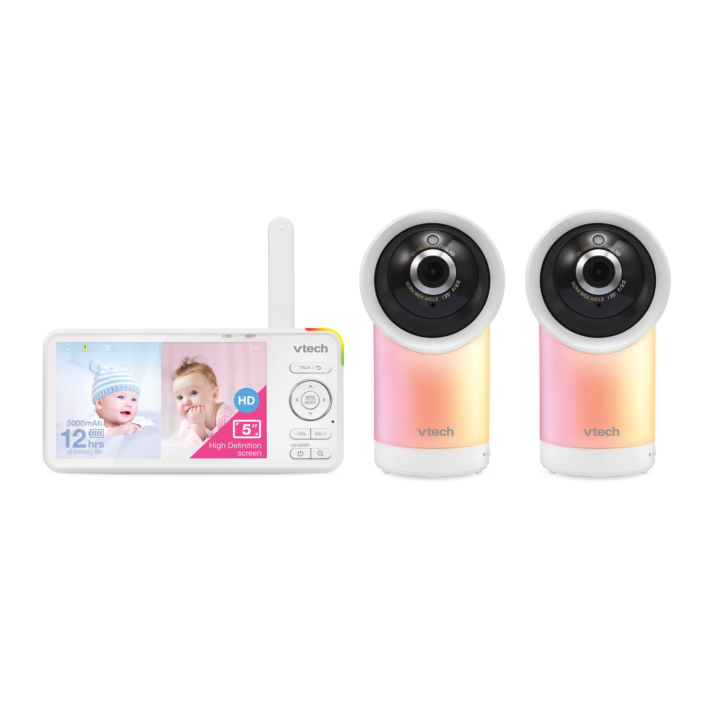 2 Camera 1080p Smart WiFi Remote Access 360 Degree Pan & Tilt Video Baby Monitor with 5