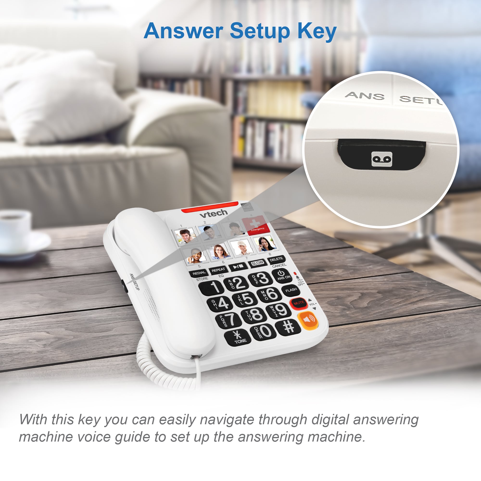 Amplified Corded Answering System with 8 Photo Speed Dial, 90dB Ringer Volume, Oversized High-Contrast buttons, and One-touch Audio Booster up to 40db - view 4