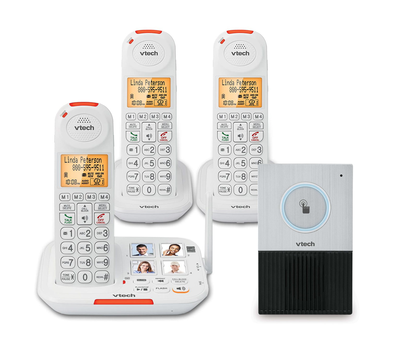 3 Handset Amplified Cordless Answering System with Cordless Audio Doorbell