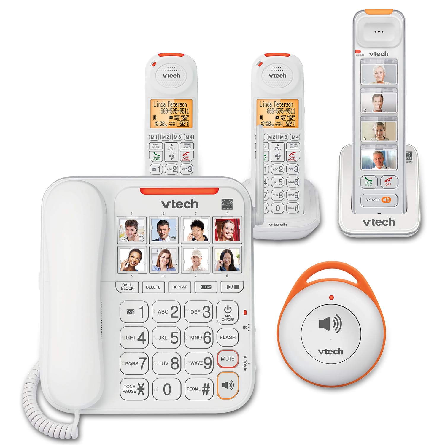 3 Handset Amplified Corded/Cordless Answering System with Wearable Home SOS Pendant and Smart Call Blocker