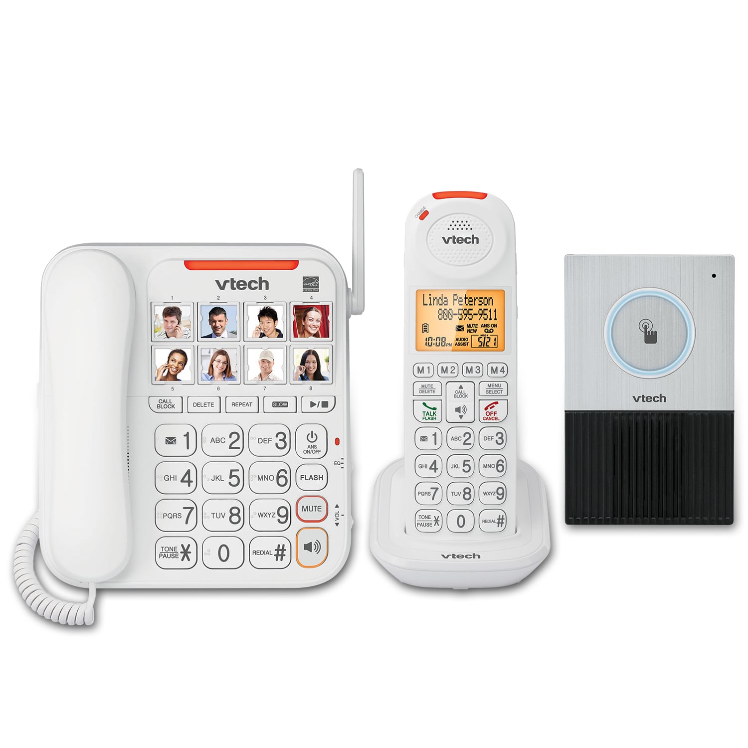 Amplified Corded/Cordless Answering system with Cordless Audio Doorbell and Smart Call Blocker - view 1