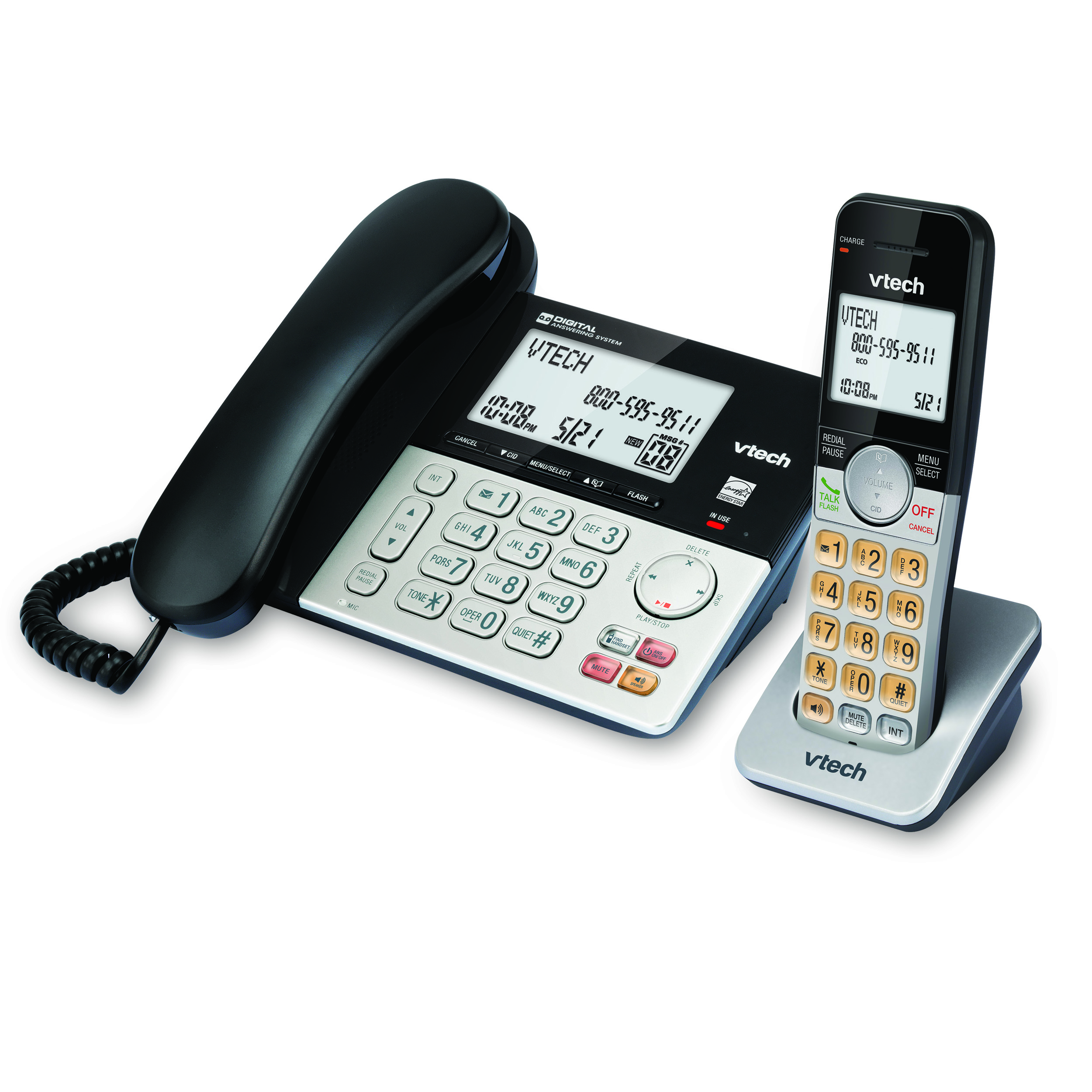 DECT 6.0 Expandable Corded/Cordless Answering System with Large Displays and Call Block - view 2