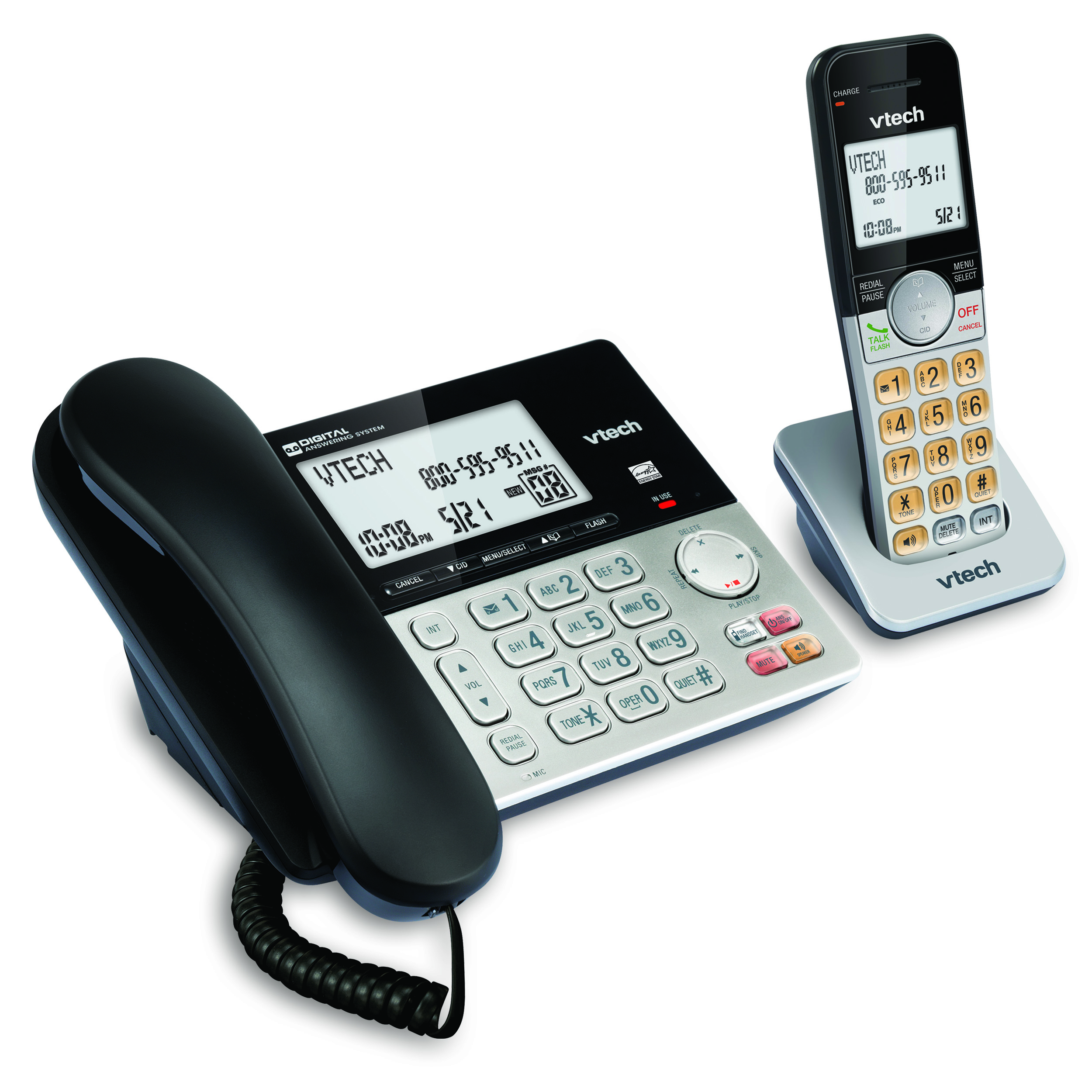 DECT 6.0 Expandable Corded/Cordless Answering System with Large Displays and Call Block - view 3