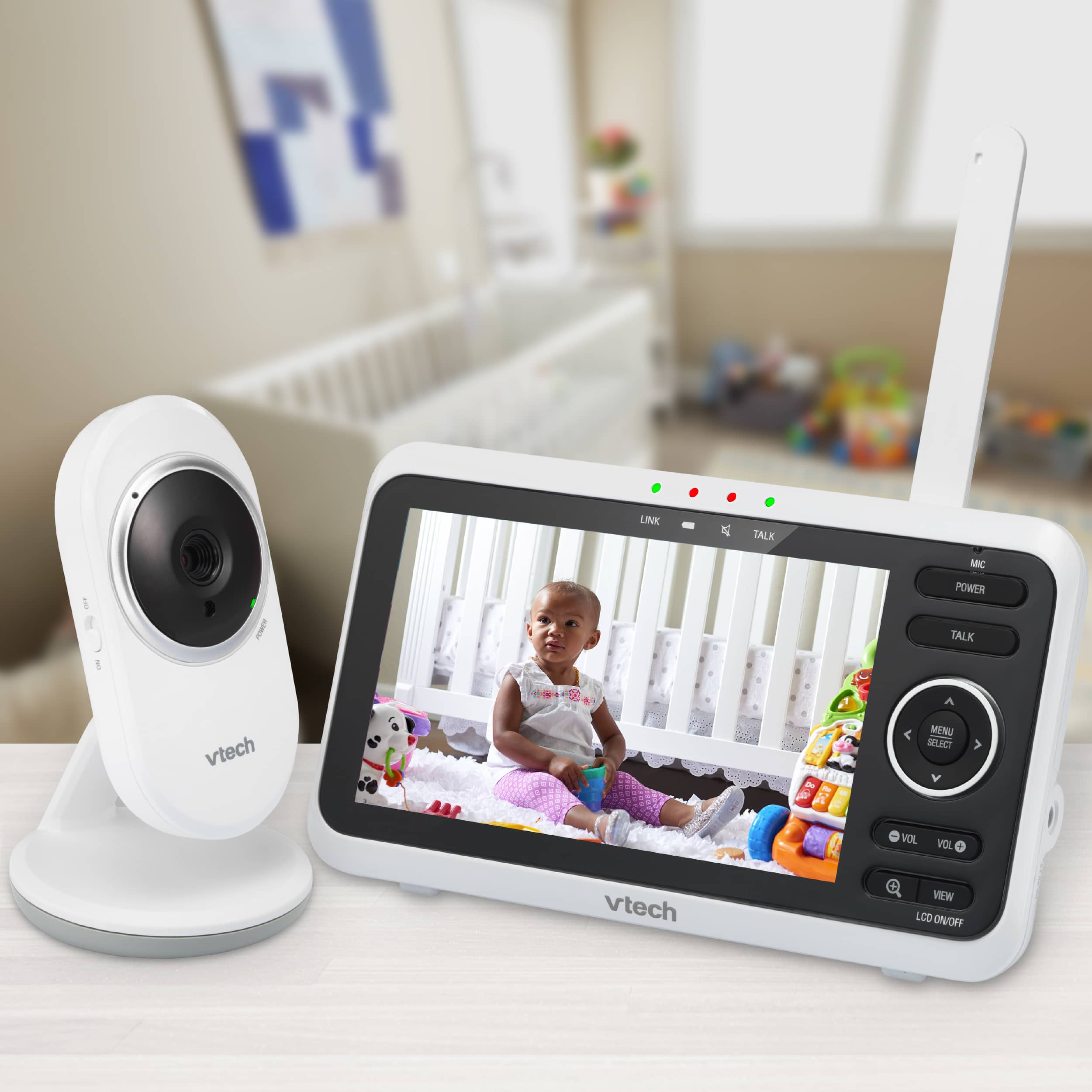 Soothing Sounds and Lullabies Night Vision VTech VM350-2 High-Resolution 5-inch Screen Video Baby Monitor with 2 Cameras- 2 Way Talk 