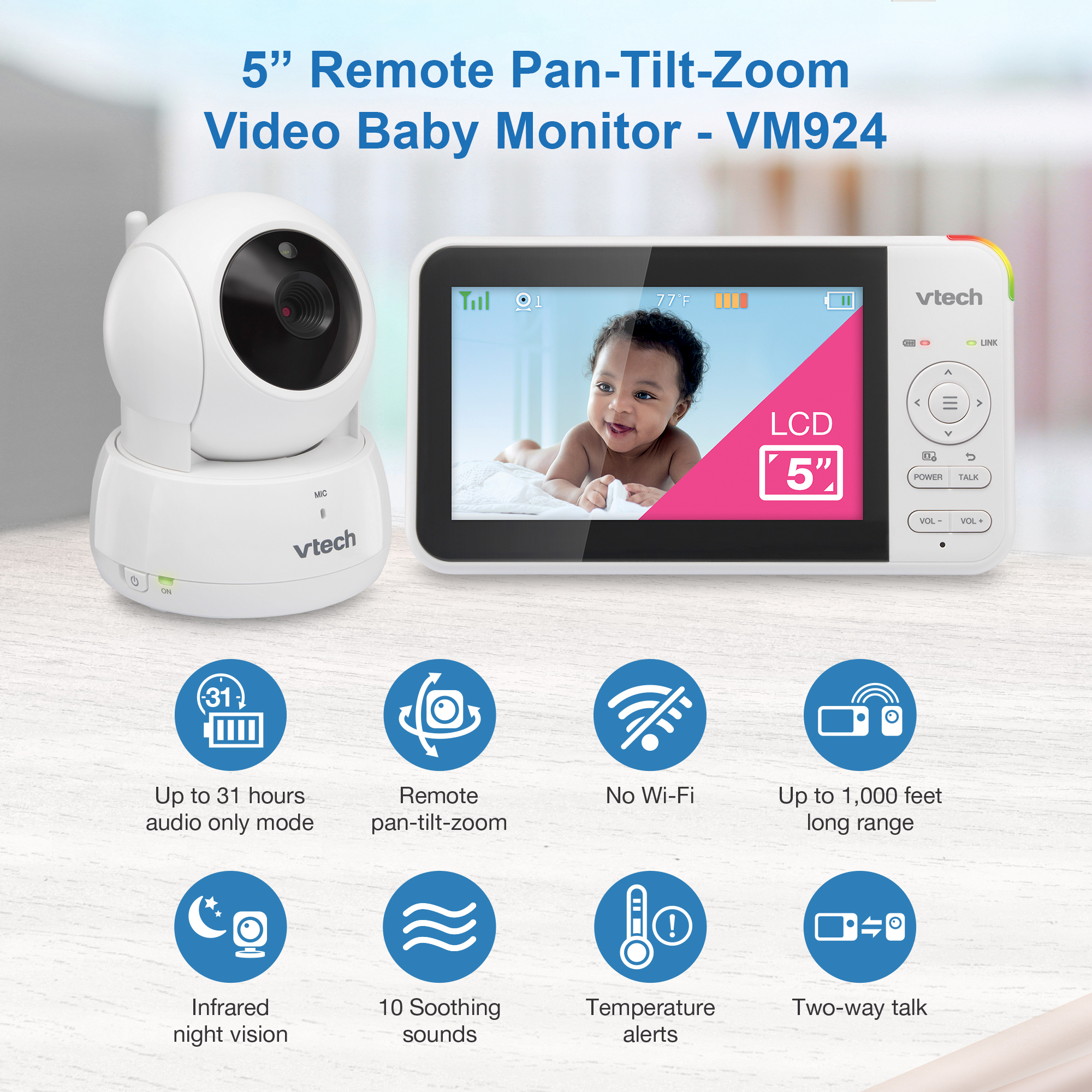 Wi-Fi Remote Access Camera Video Baby Monitor with 5 display and 1080p HD  360 degree Panoramic Viewing Pan & Tilt Camera