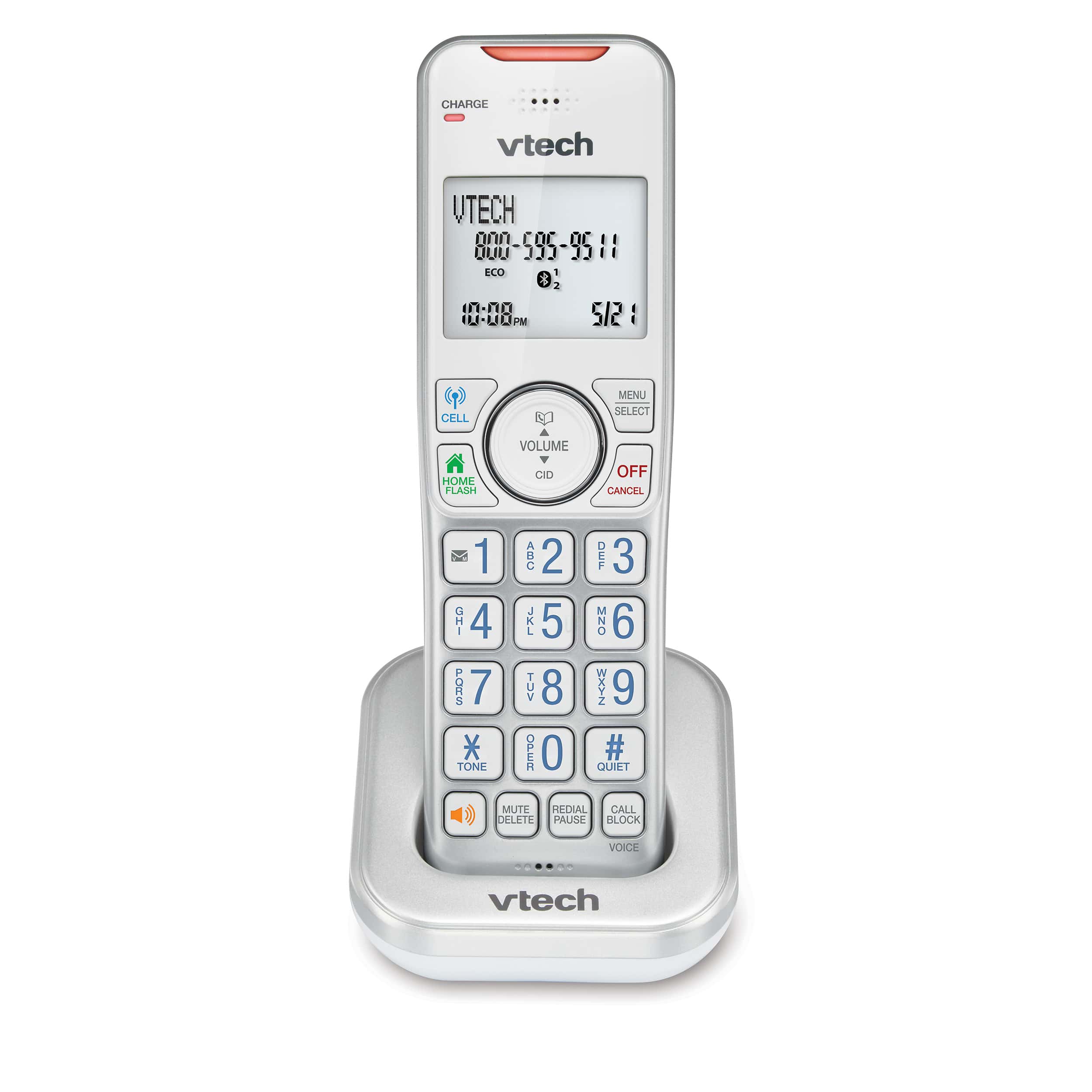 Accessory Handset with Bluetooth Connect to Cell and Smart Call Blocker (Silver & White)