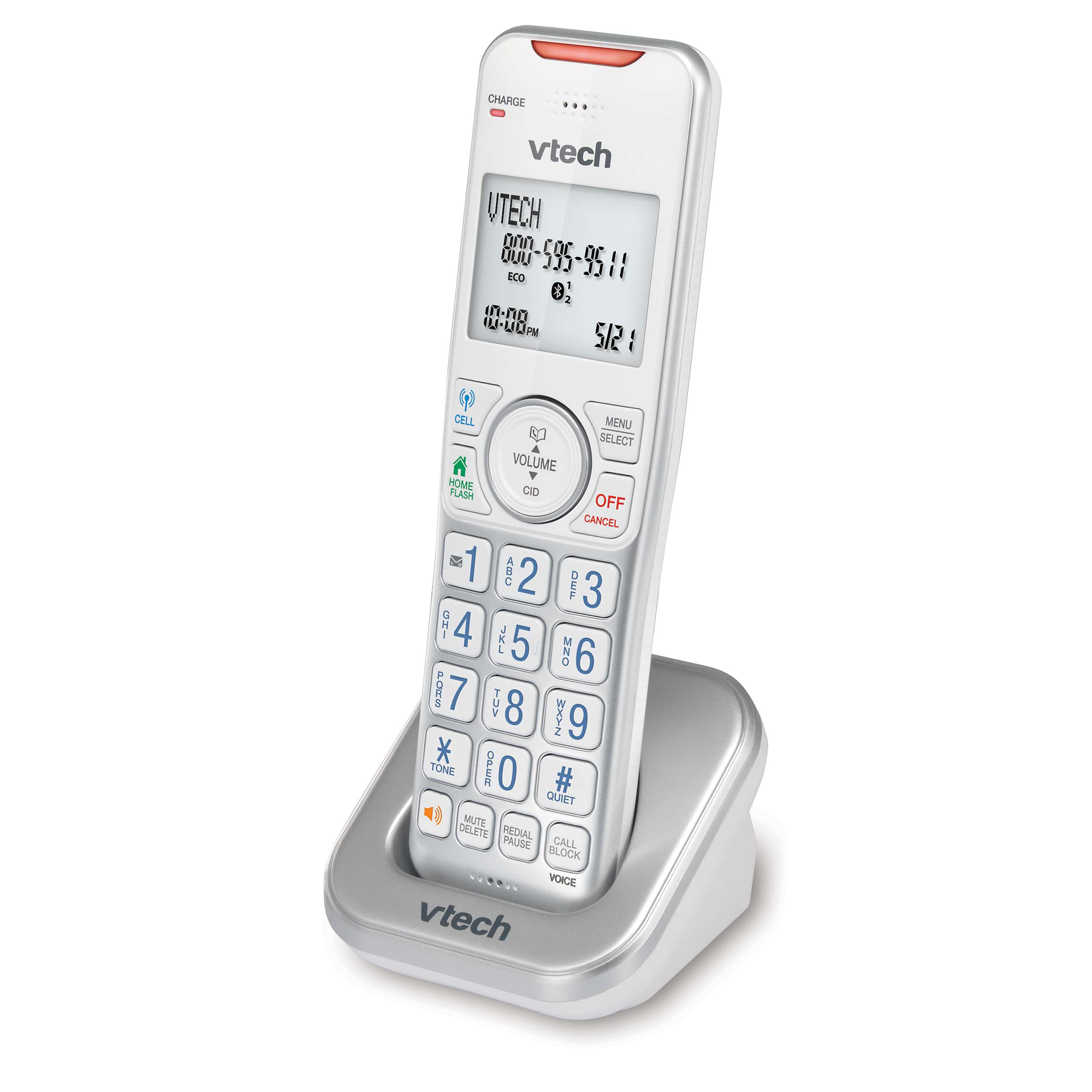 Accessory Handset with Bluetooth Connect to Cell and Smart Call Blocker (Silver & White) - view 2