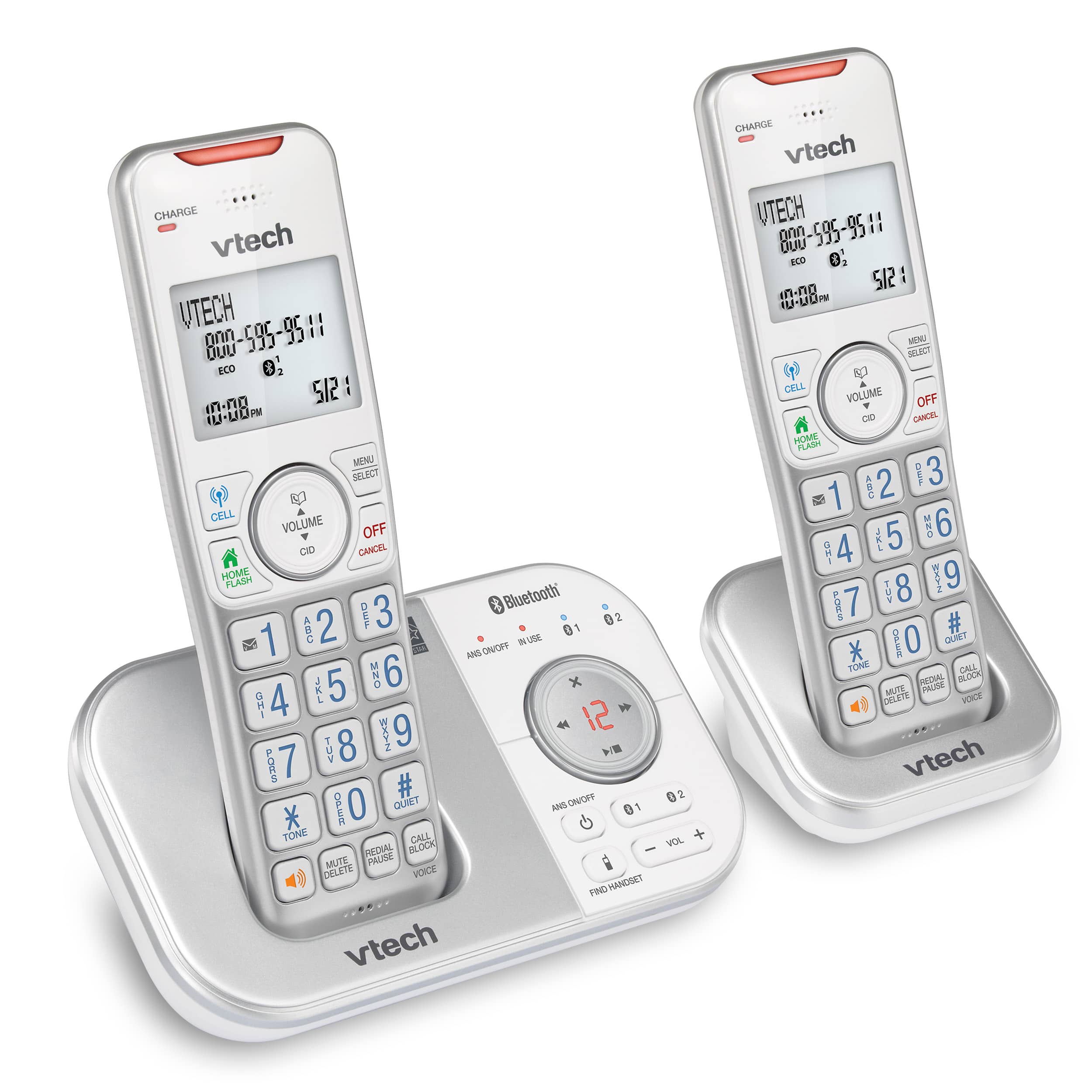 Silver & White Call Blocking Caller ID Renewed Intercom and Connect to Cell VTech VS112-27 DECT 6.0 Bluetooth 2 Handset Cordless Phone for Home with Answering Machine 