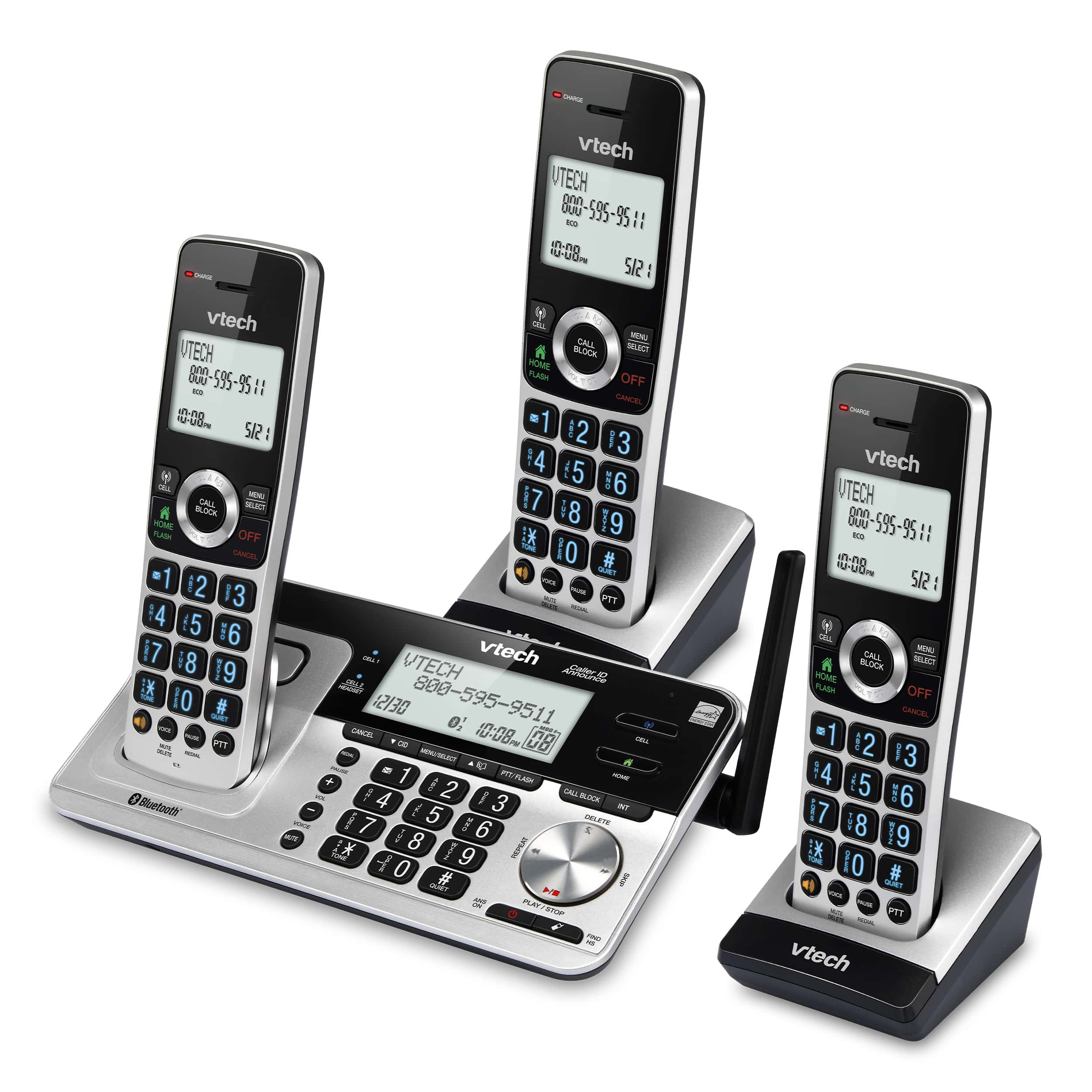 3-Handset Extended Range Expandable Cordless Phone with Bluetooth Connect to Cell, Smart Call Blocker and Answering System - view 2