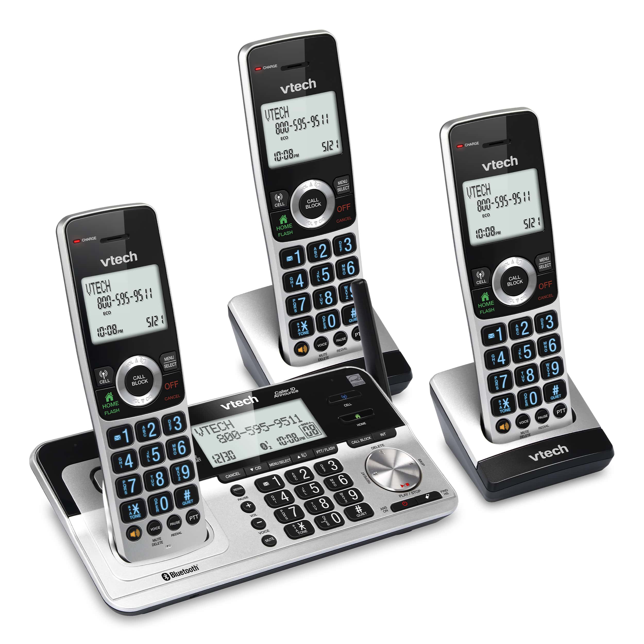 3-Handset Extended Range Expandable Cordless Phone with Bluetooth Connect to Cell, Smart Call Blocker and Answering System