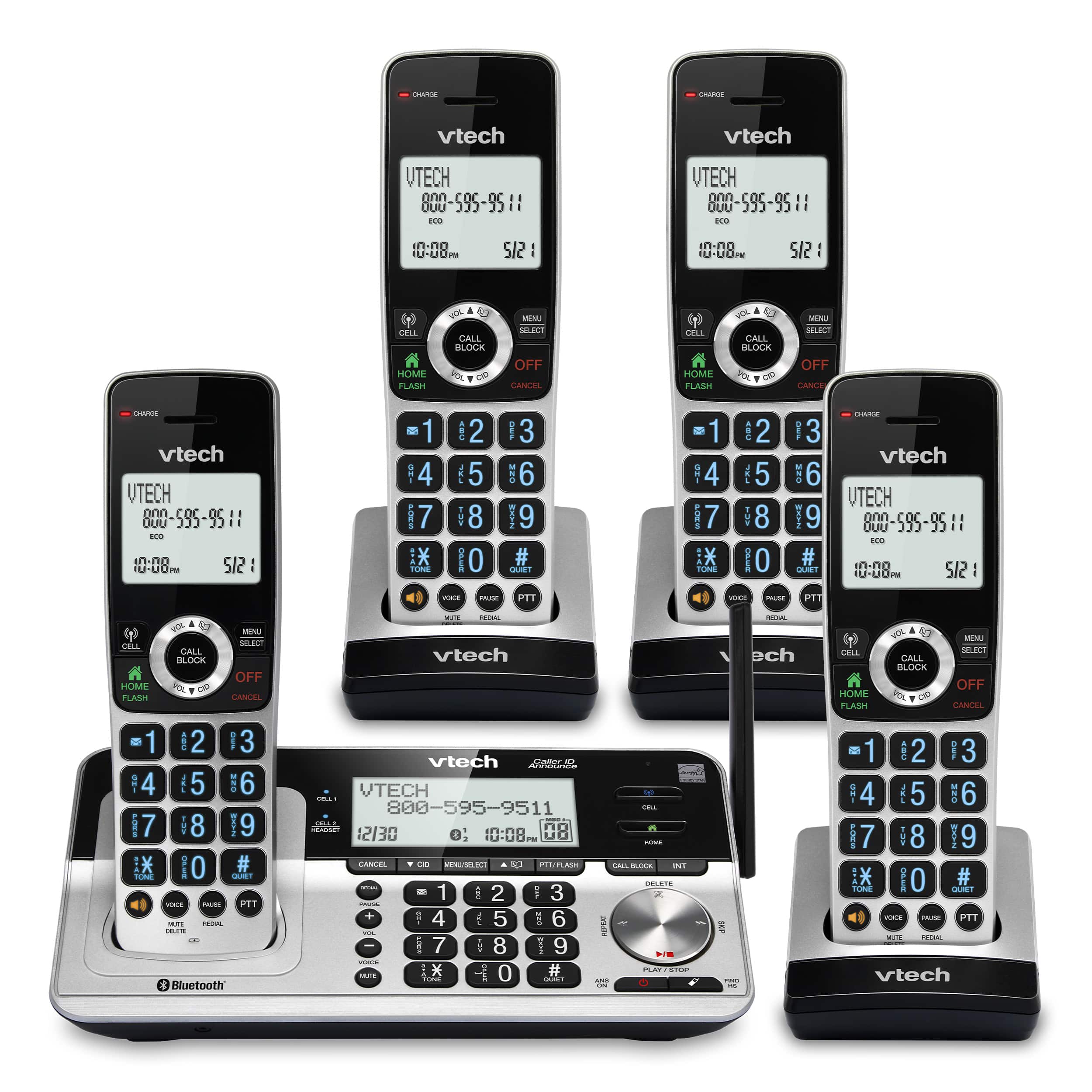 4-Handset Extended Range Expandable Cordless Phone with Bluetooth Connect to Cell, Smart Call Blocker and Answering System - view 1