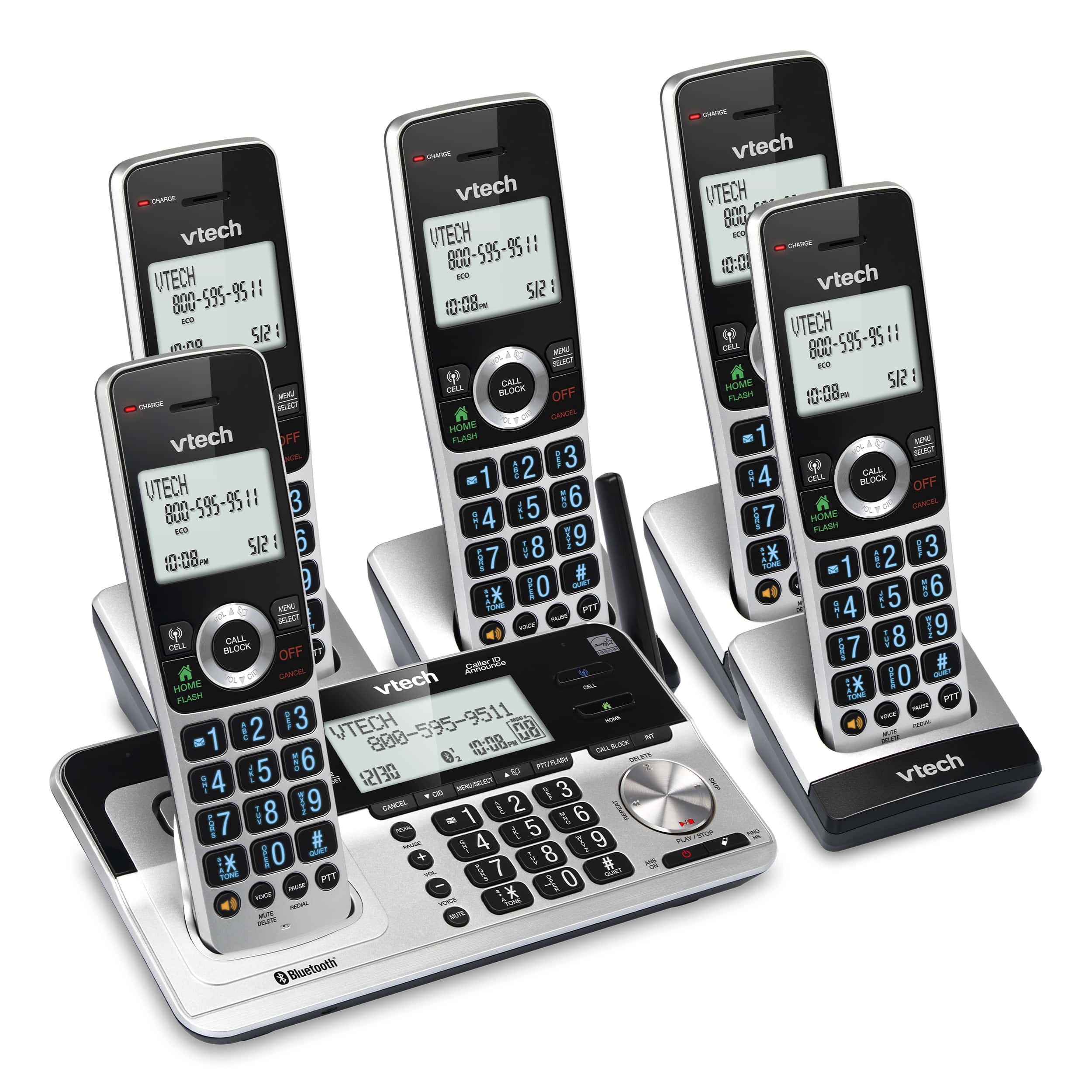 5-Handset Extended Range Expandable Cordless Phone with Bluetooth Connect to Cell, Smart Call Blocker and Answering System