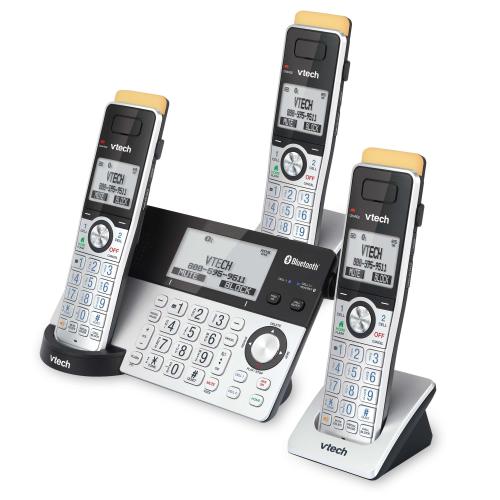 Vtech Téléphone sans fil extensible à 3 combinés avec super longue portée,  connexion Bluetooth à la cellule, bloqueur d'appels intelligent et système  de réponse, IS8121-3 (argent/noir) : : Électronique