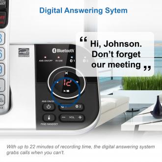 2-Handset Expandable Cordless Phone with Bluetooth Connect to Cell, Smart Call Blocker and Answering System (Silver & Black) - view 5