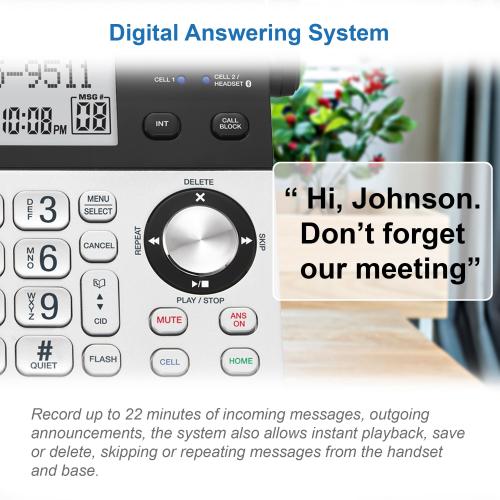 Display larger image of 5-Handset Expandable Cordless Phone with Super Long Range, Bluetooth Connect to Cell, Smart Call Blocker and Answering System - view 10