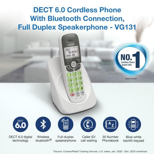 Display larger image of DECT 6.0 Cordless Phone with Bluetooth Connection, Full Duplex Speakerphone and Caller ID/Call Waiting (White) - view 10