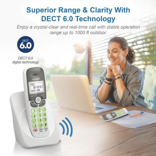 Display larger image of DECT 6.0 Cordless Phone with Bluetooth Connection, Full Duplex Speakerphone and Caller ID/Call Waiting (White) - view 4